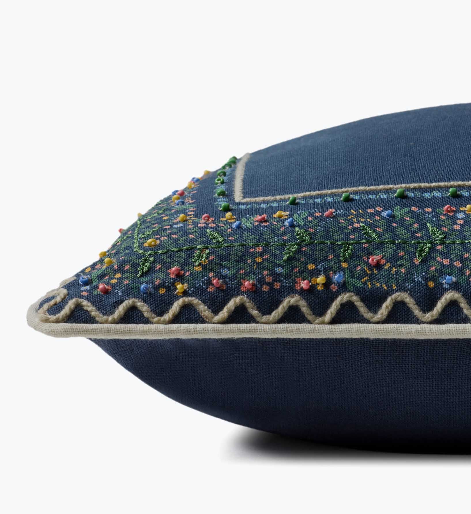 Garden Vines Embroidered Pillow - Blue - Image 3