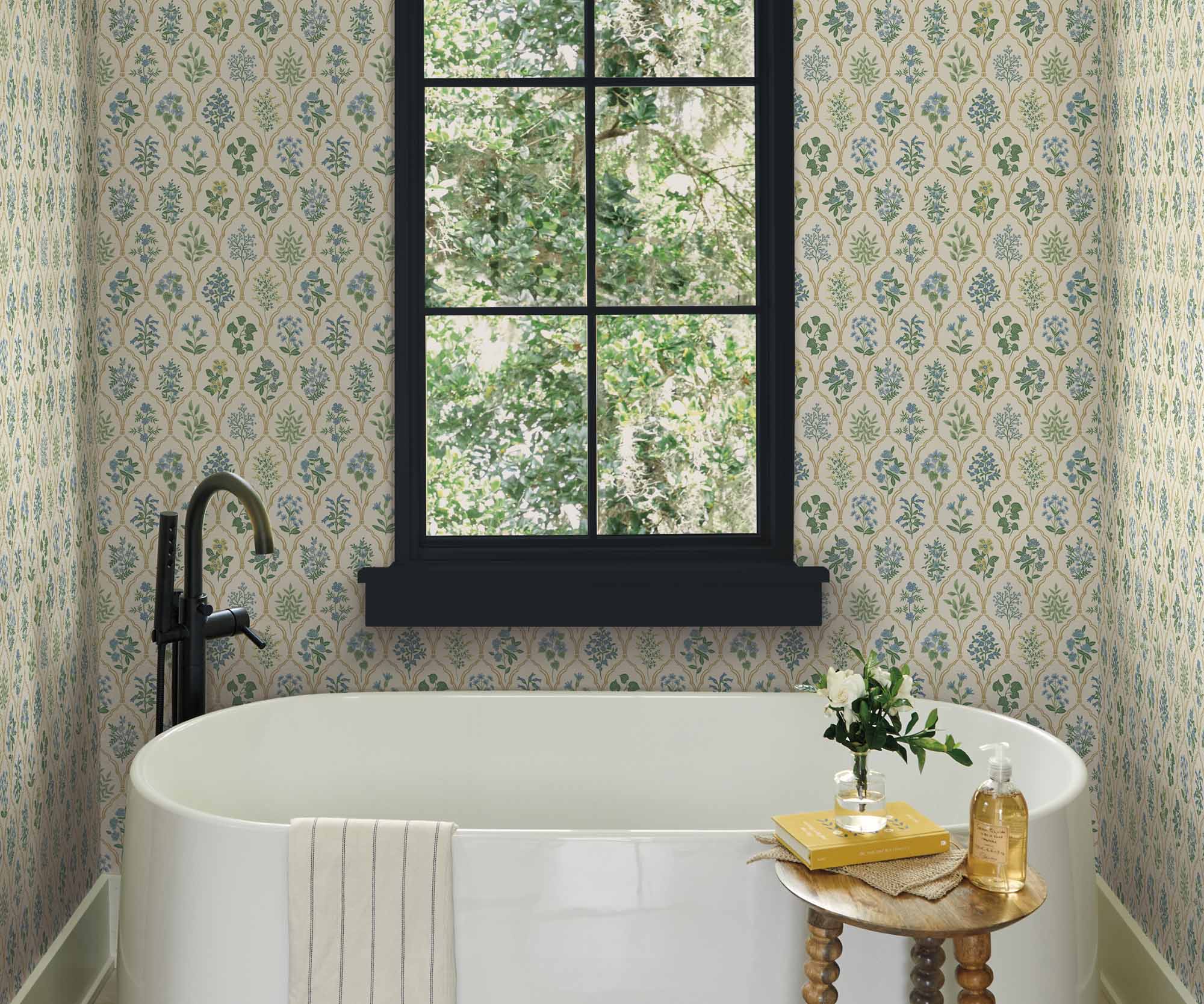 Hawthorne Wallpaper Sample - Blue & Green - Image 3