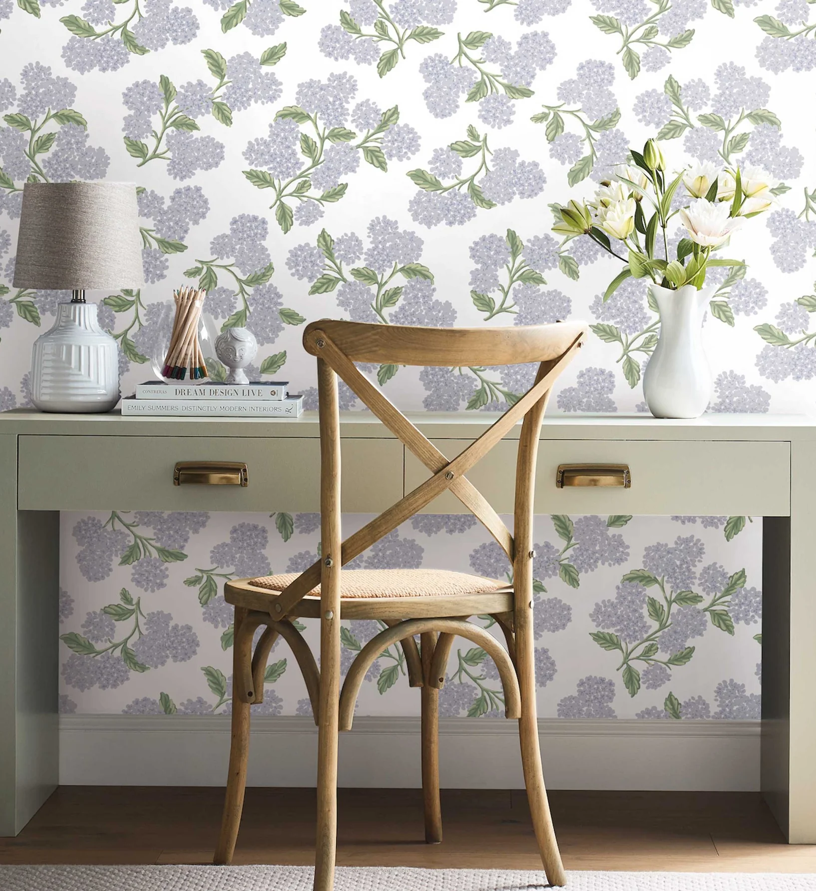 Hydrangea Peel & Stick Wallpaper - Lilac & White - Image 2