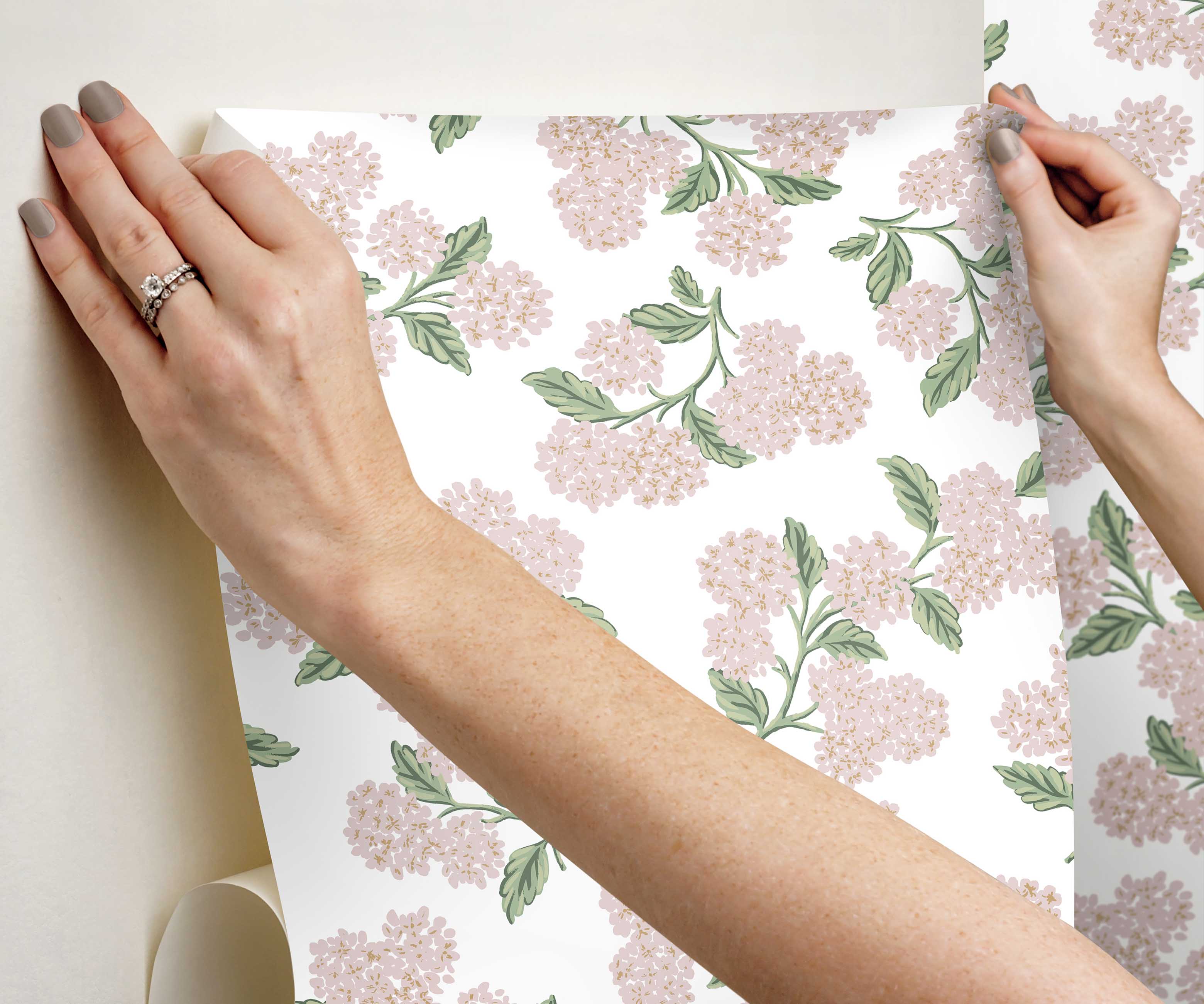 Hydrangea Peel & Stick Wallpaper - Pink & White - Image 4