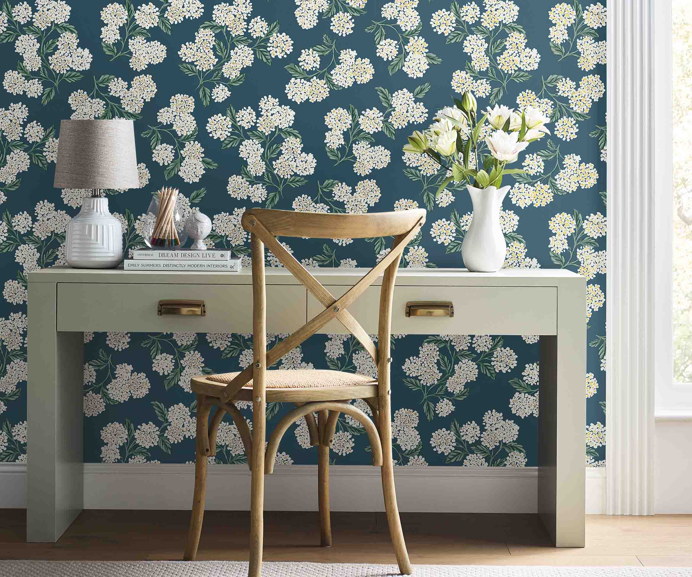 Hydrangea Wallpaper Sample - Teal - Image 3