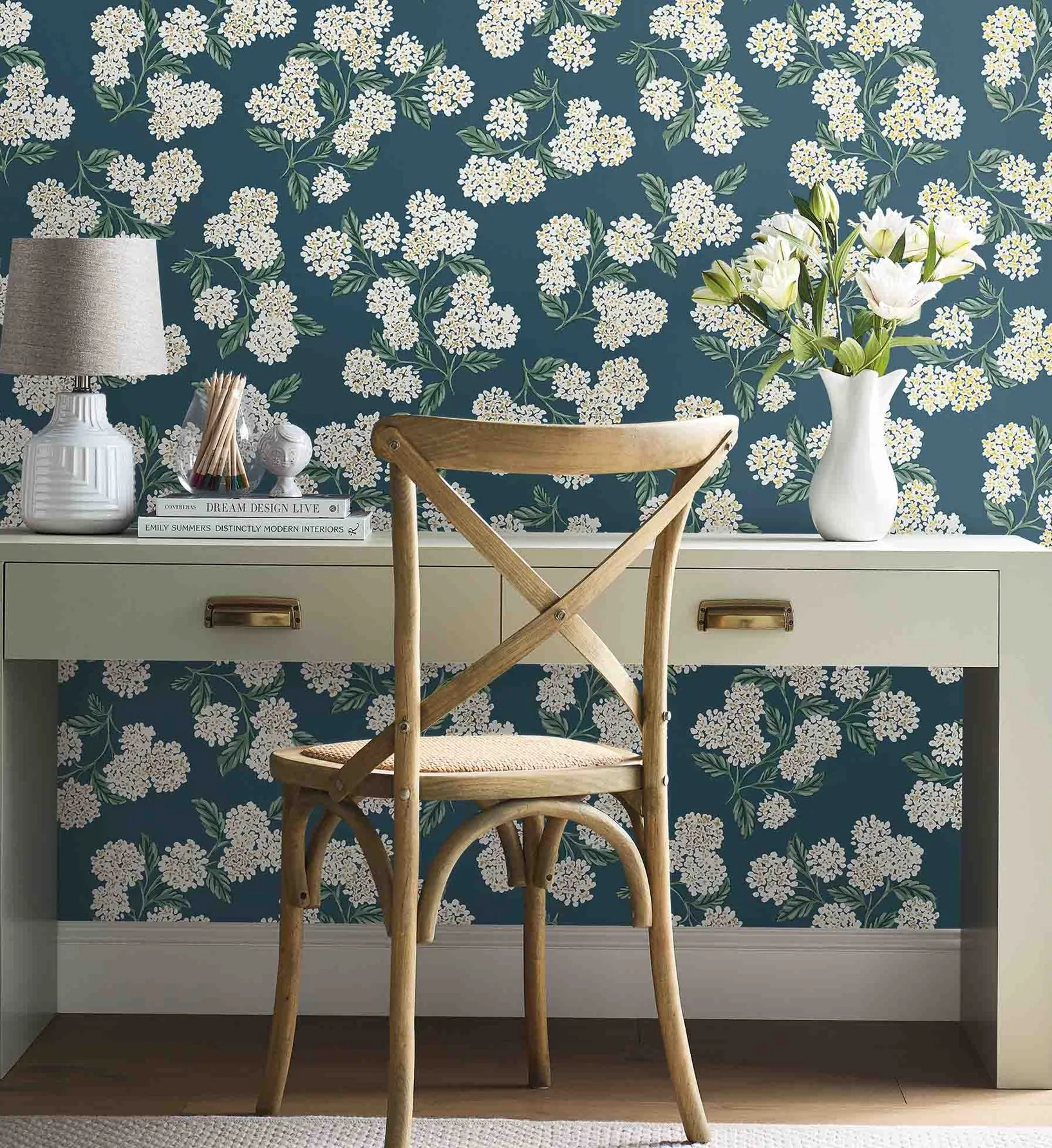 Hydrangea Wallpaper - Teal - Image 2