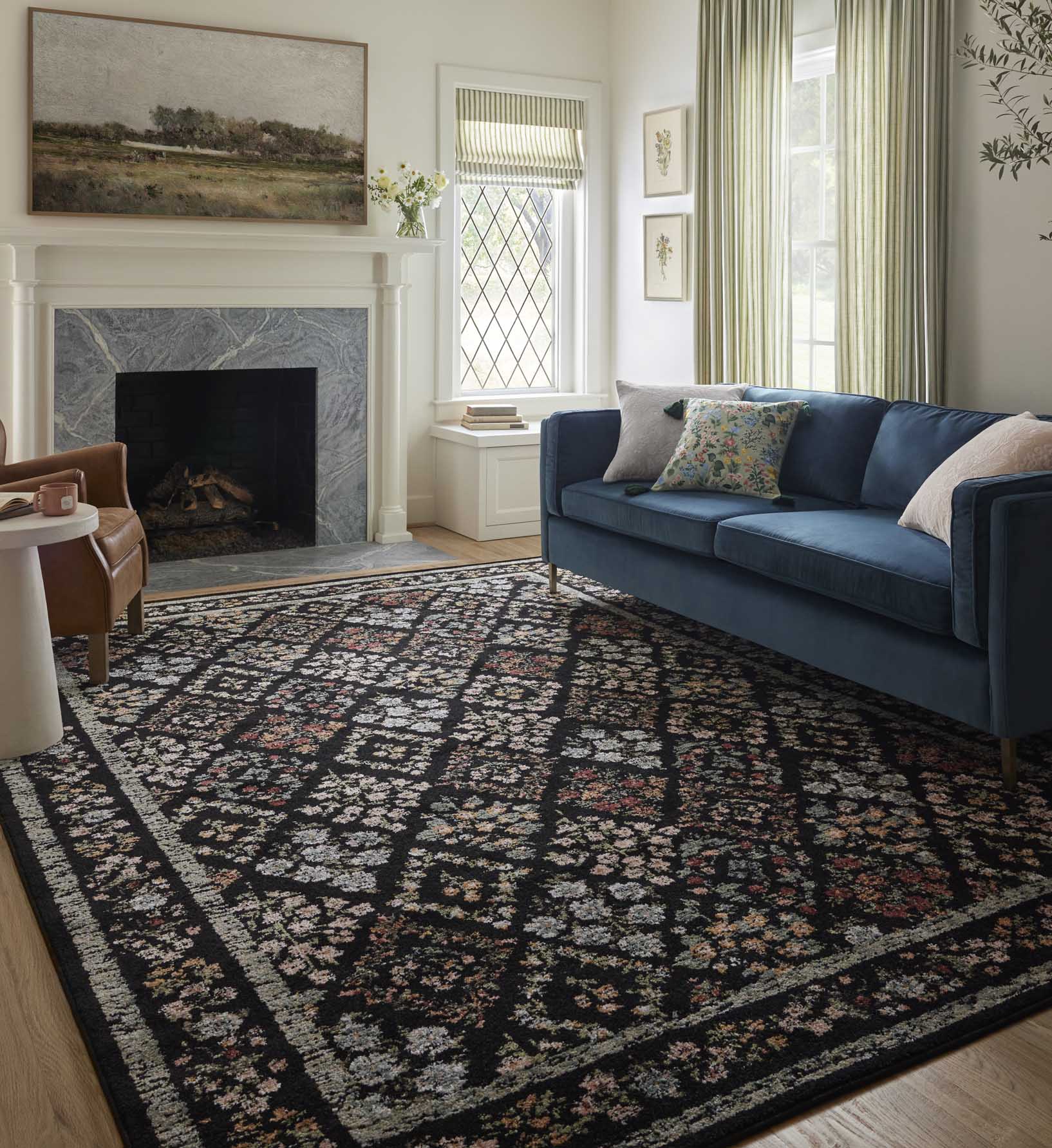 Laurel Parquet Power Loomed Rug - Black - Image 2