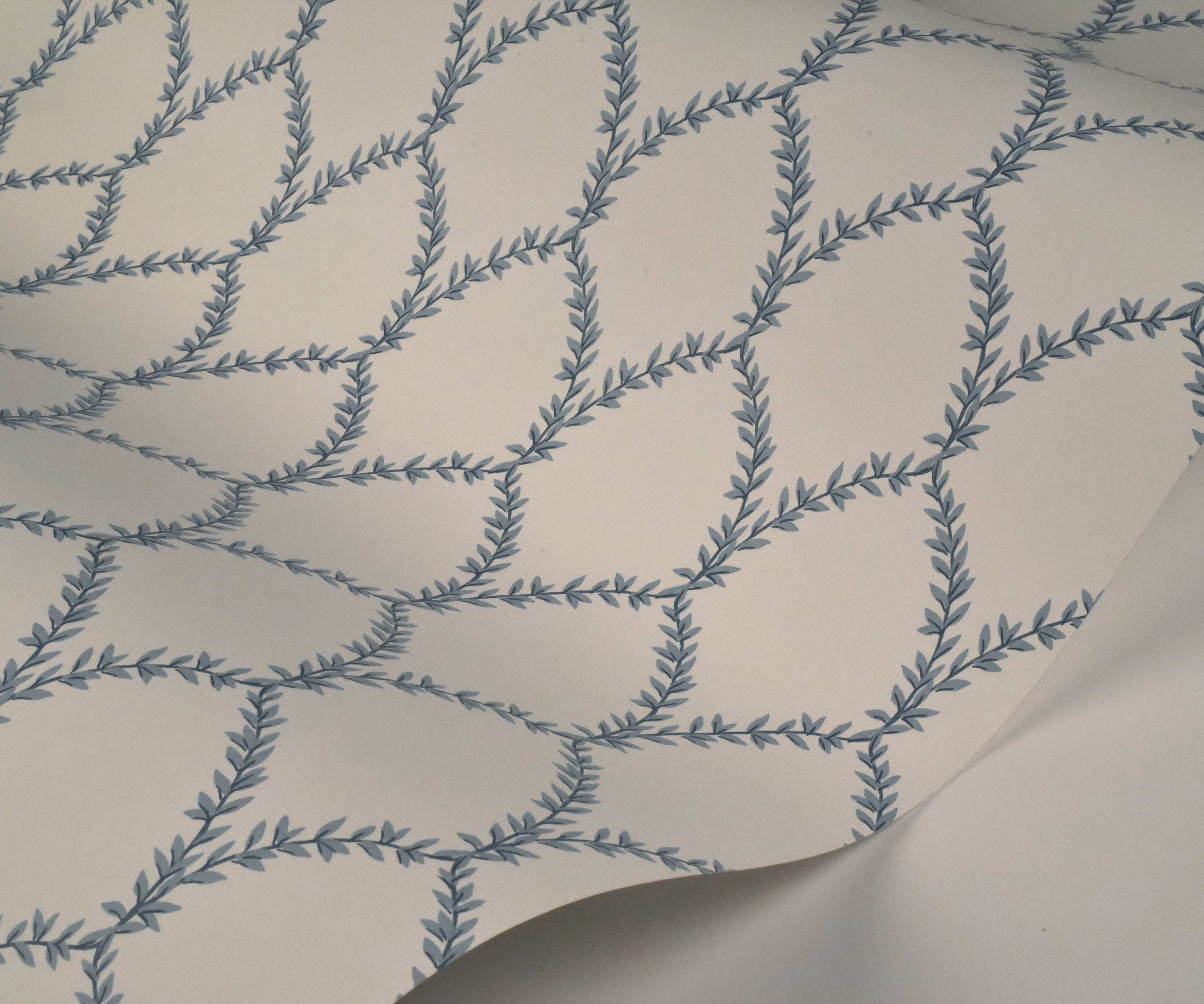 Laurel Wallpaper Sample - Blue & White - Image 2