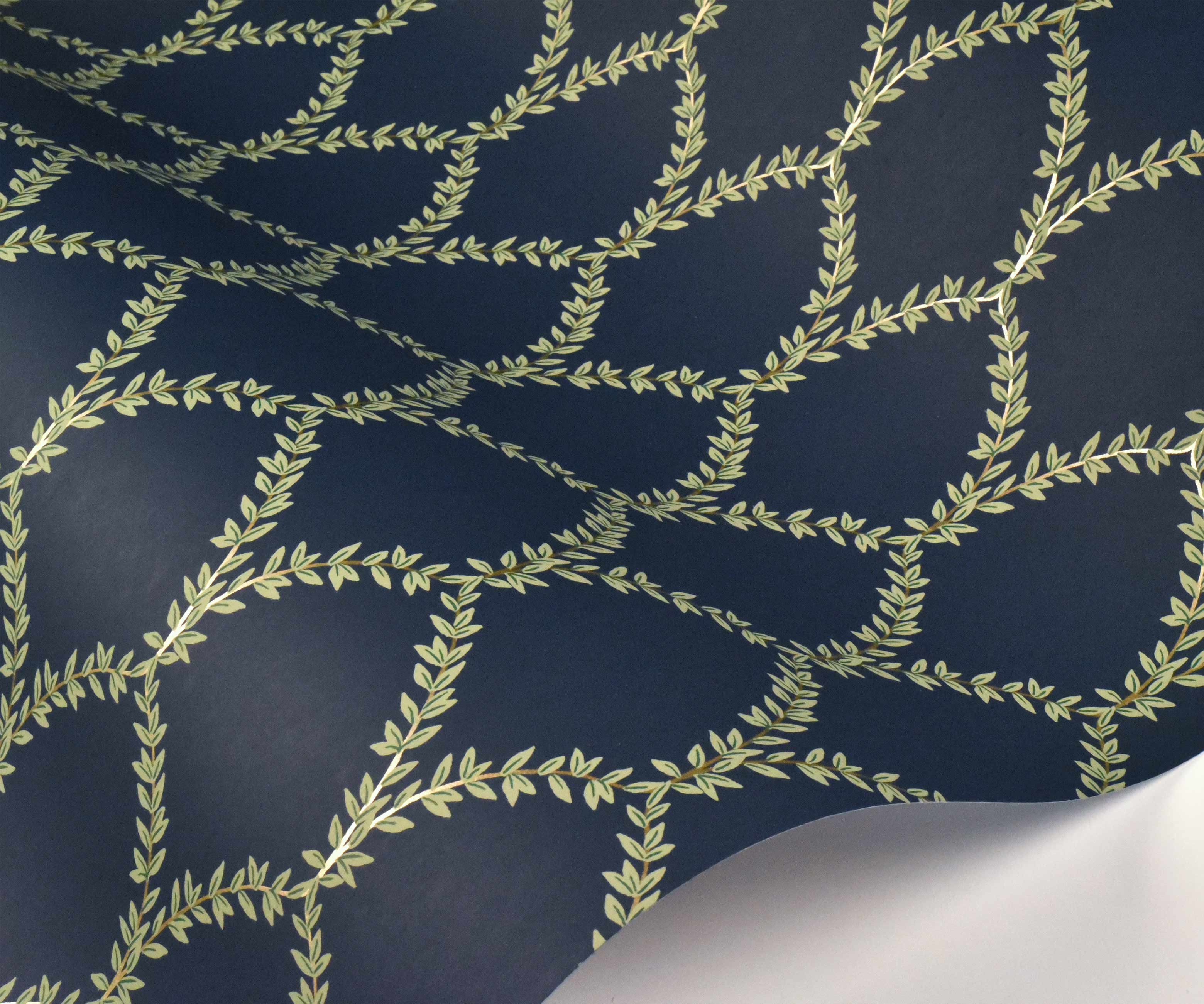 Laurel Wallpaper Sample - Navy - Image 2
