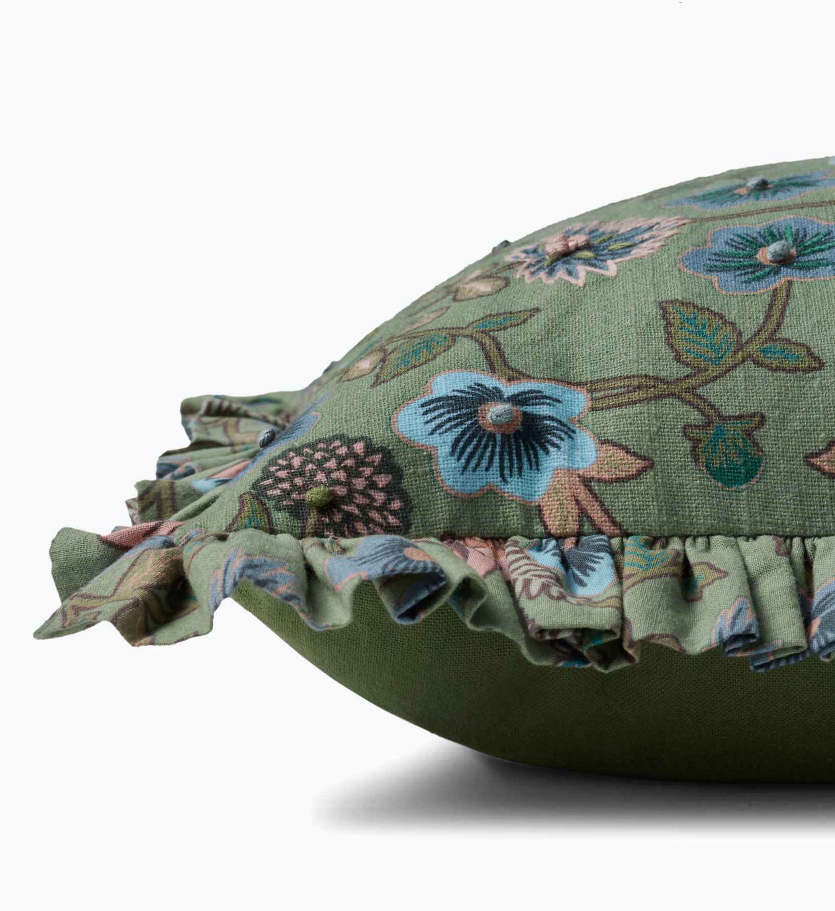 Maple Embroidered Pillow - Green - Image 4