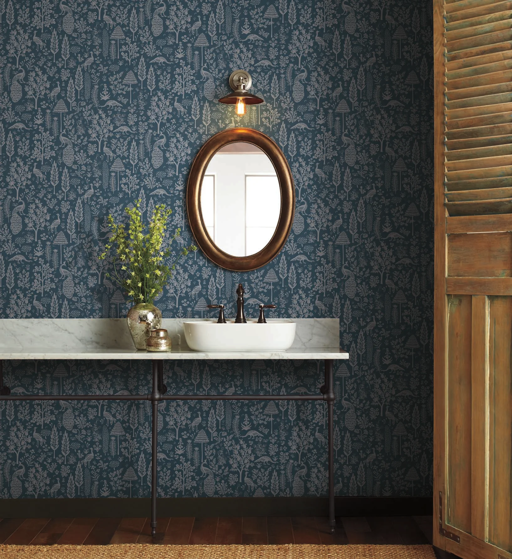 Menagerie Toile Wallpaper - Navy & Metallic Silver - Image 2