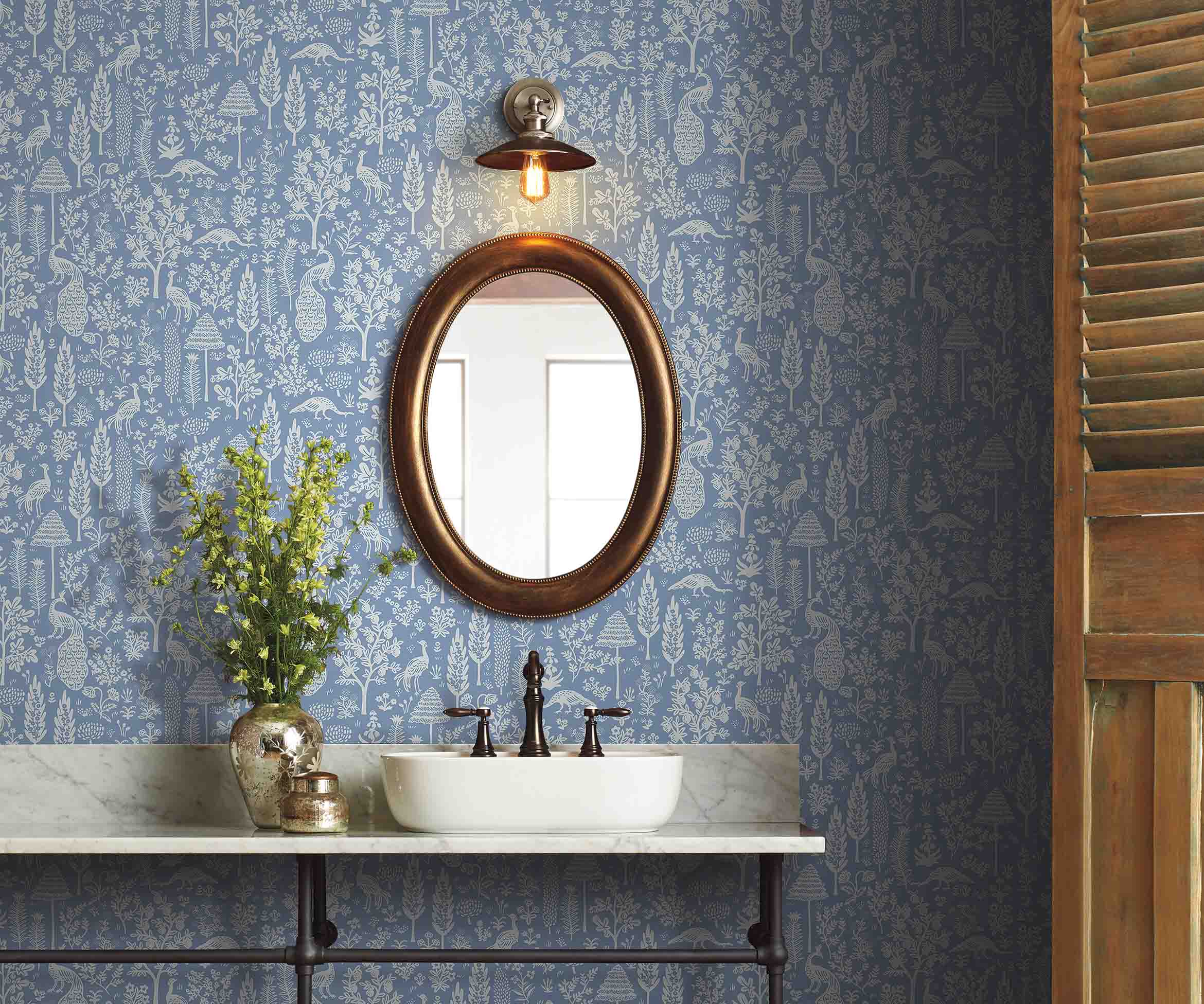 Menagerie Toile Wallpaper Sample - Blue & White - Image 3