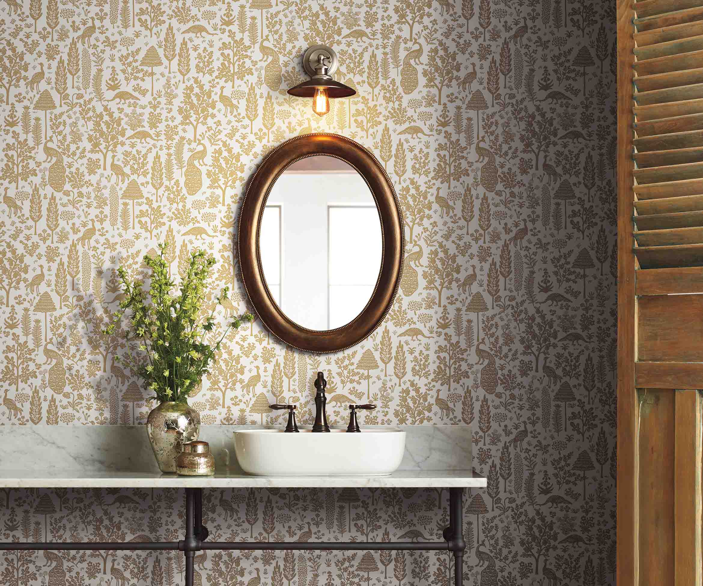 Menagerie Toile Wallpaper Sample - White & Metallic Gold - Image 3