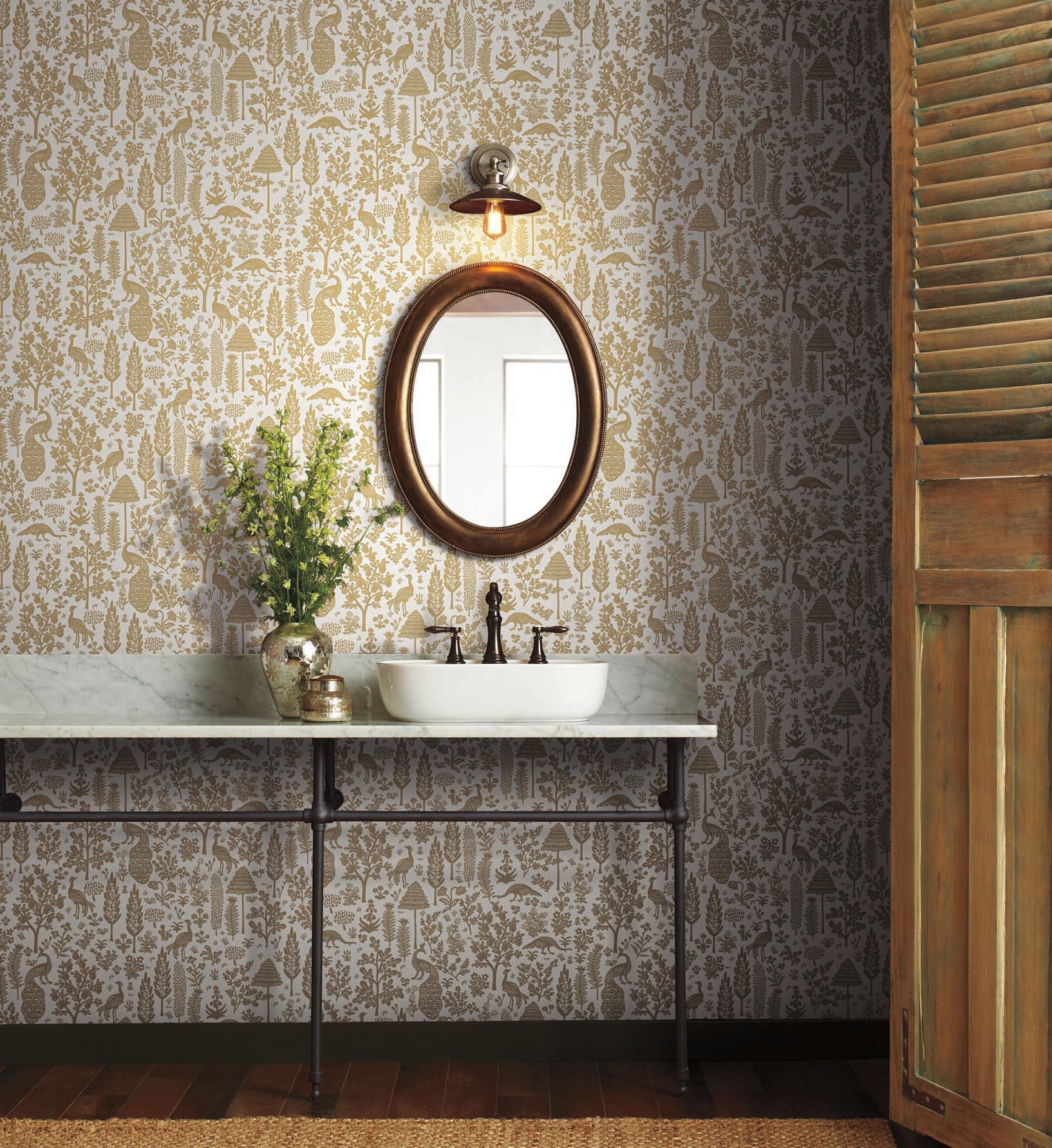 Menagerie Toile Wallpaper - White & Metallic Gold - Image 2