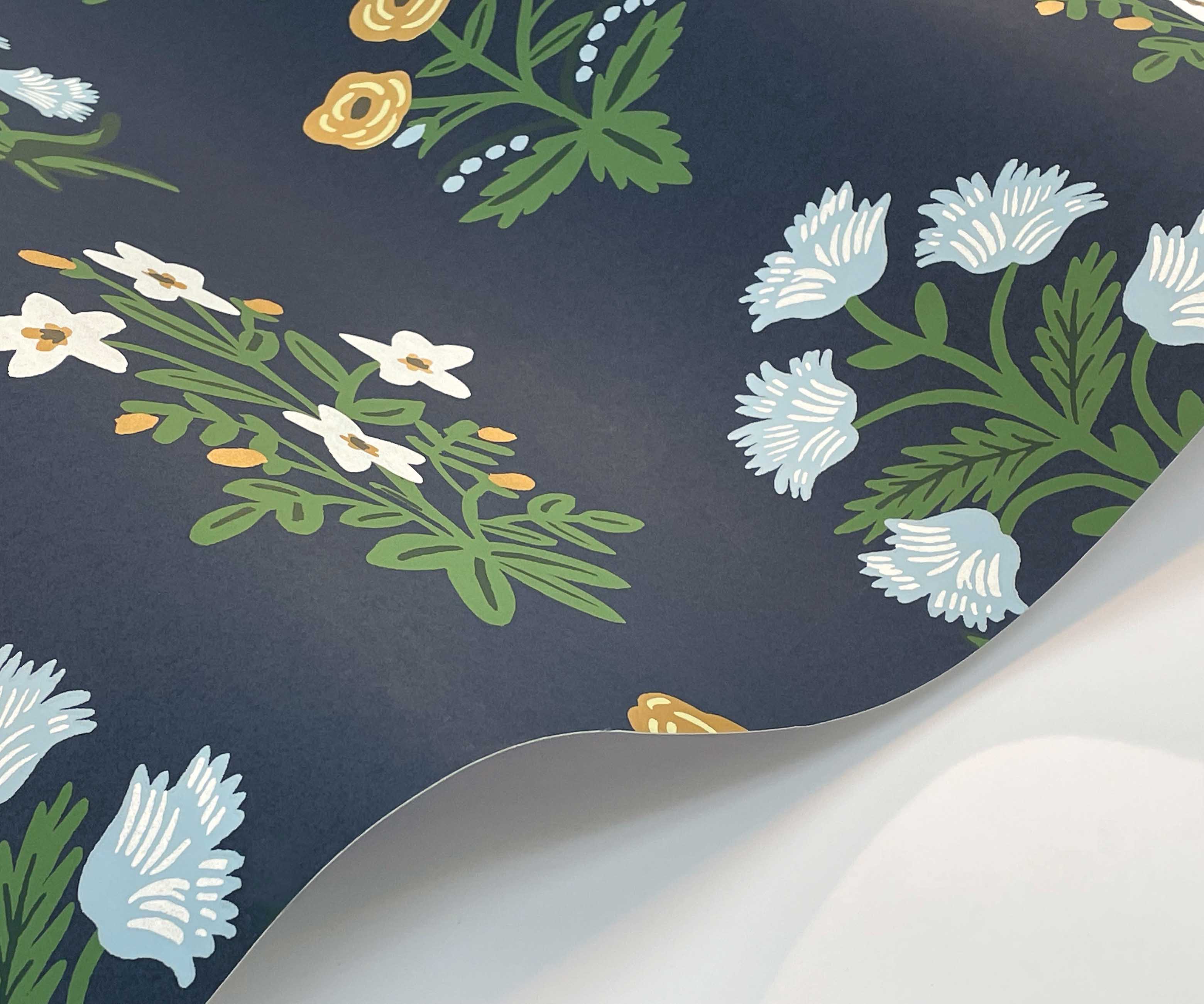 Mughal Rose Wallpaper Sample - Navy - Image 2