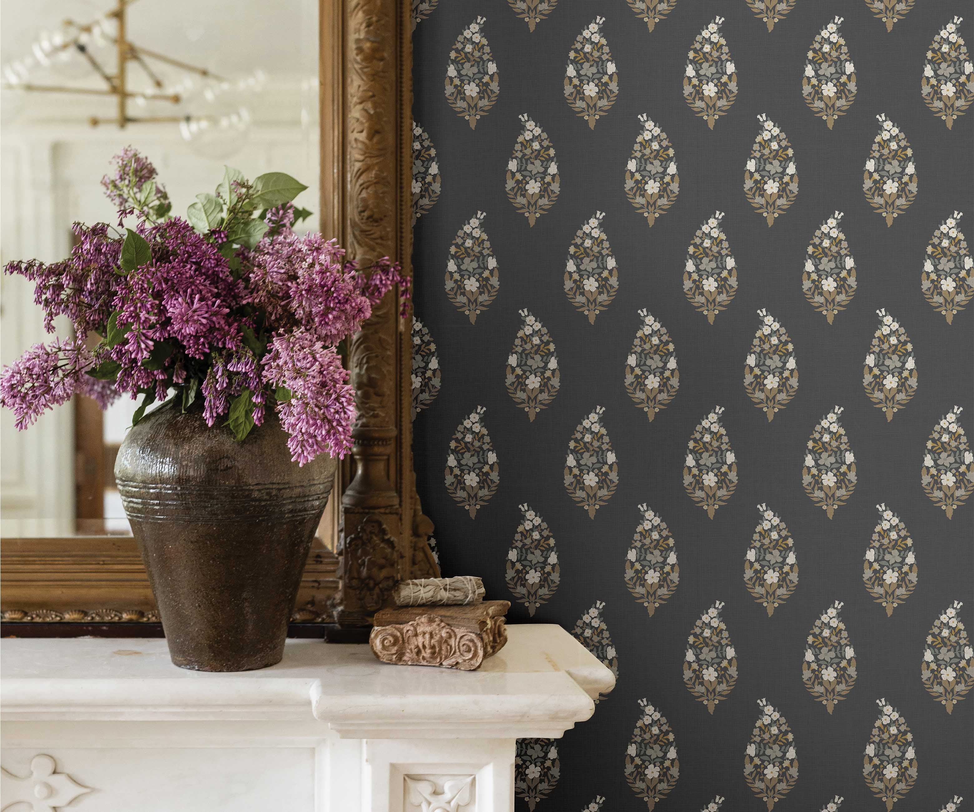 Paisley Wallpaper Sample - Black - Image 3