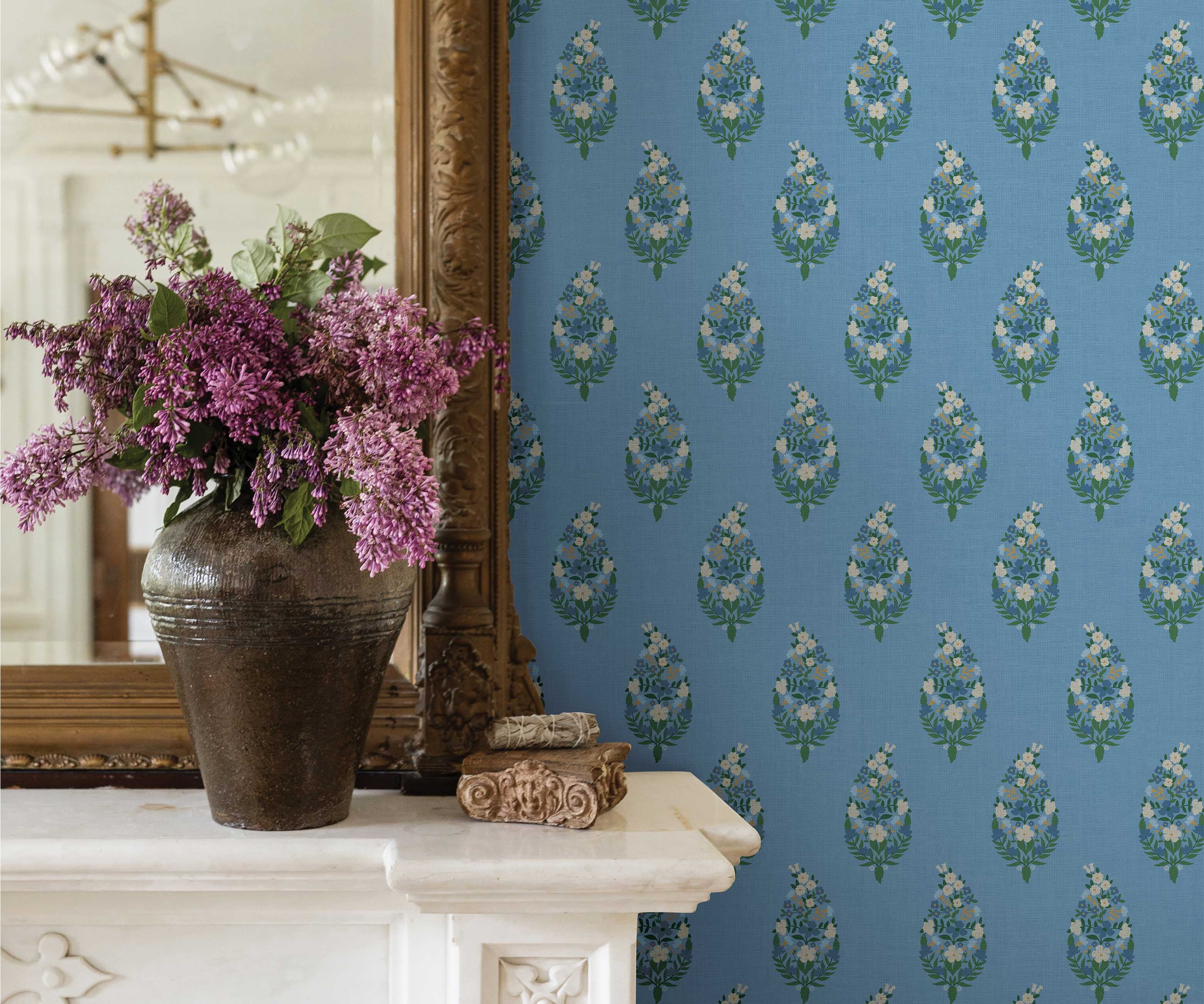 Paisley Wallpaper Sample - Blue - Image 3