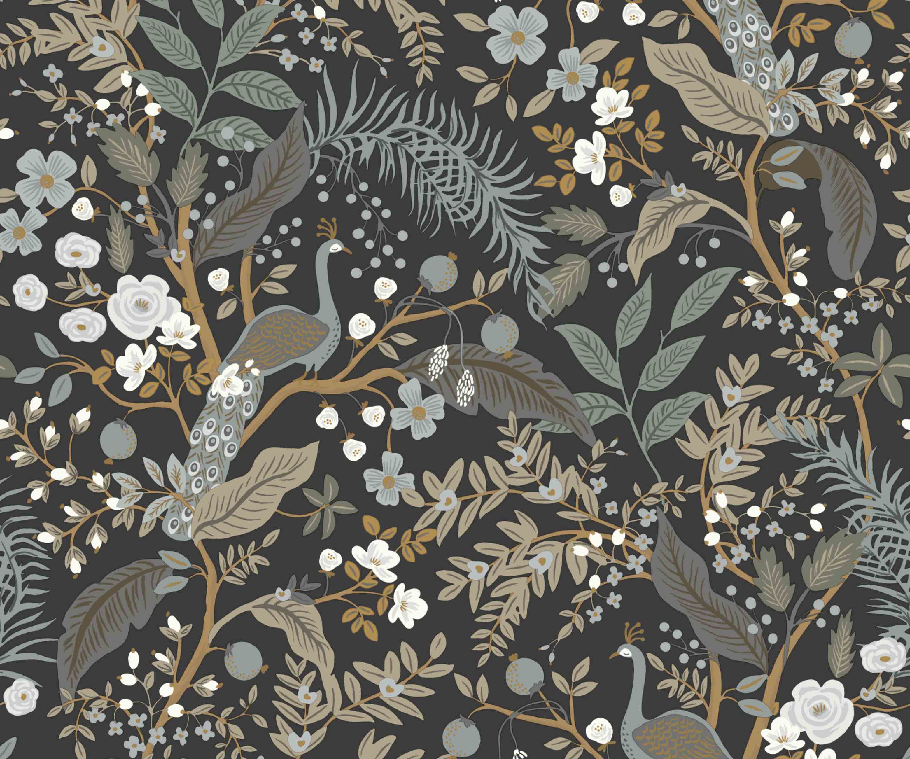 Peacock Garden Peel & Stick Wallpaper - Black - Image 3