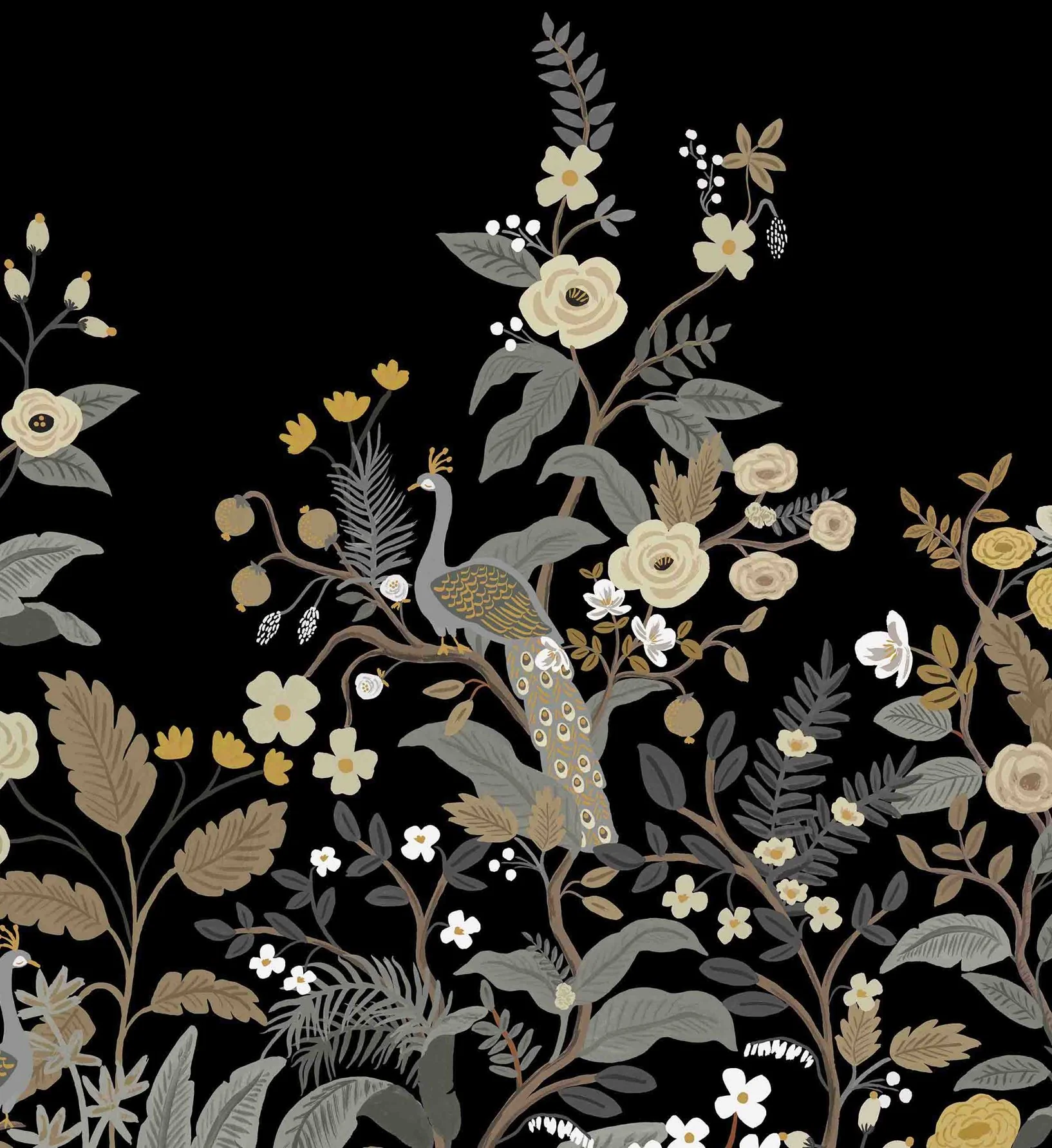 Peacock Wallpaper Mural - Black - Image 3