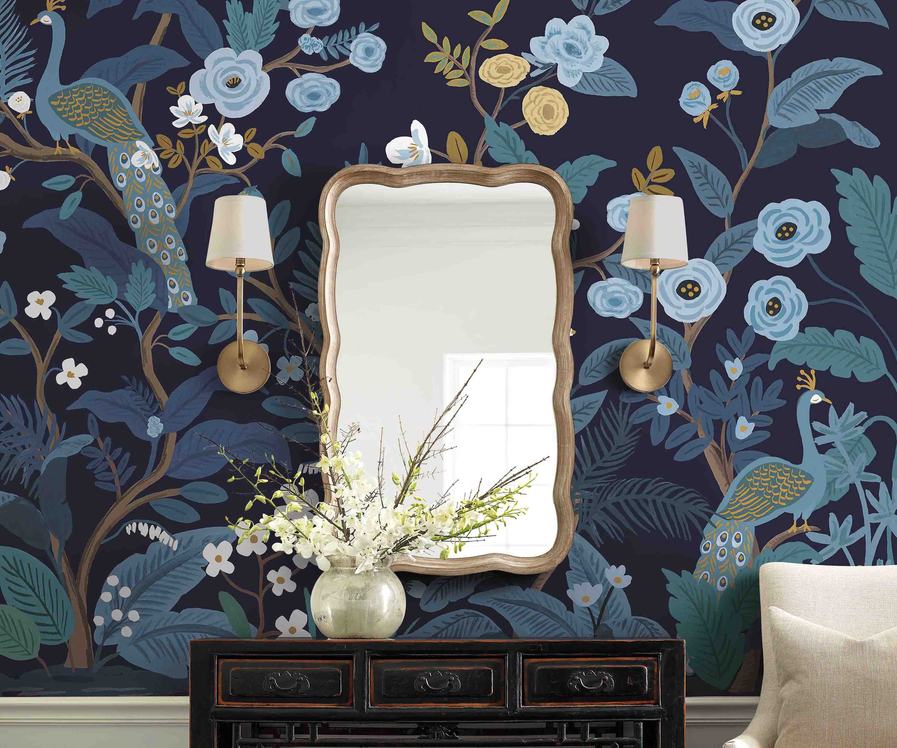 Peacock Wallpaper Mural Sample - Navy - Image 2