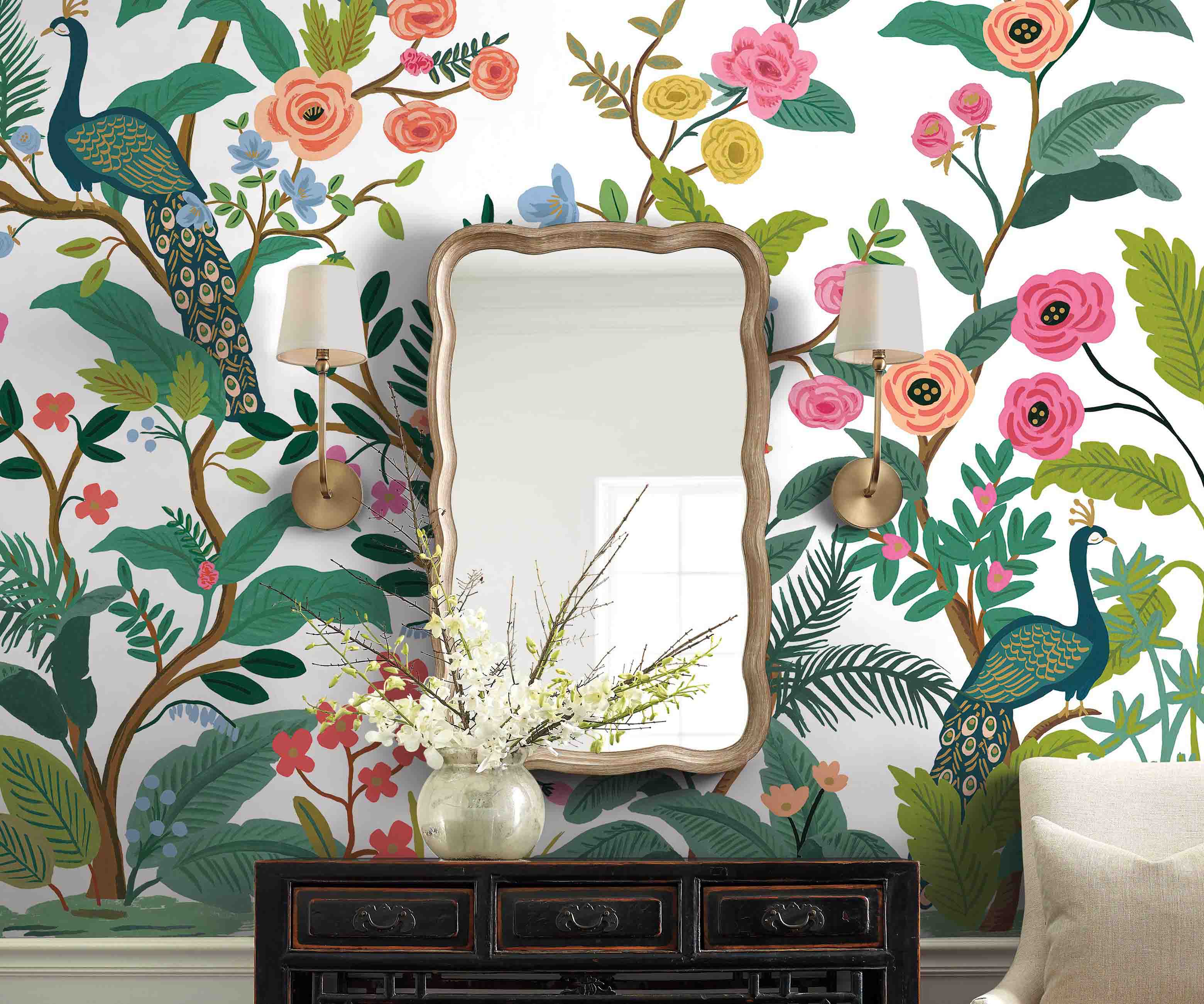 Peacock Wallpaper Mural Sample - White - Image 2