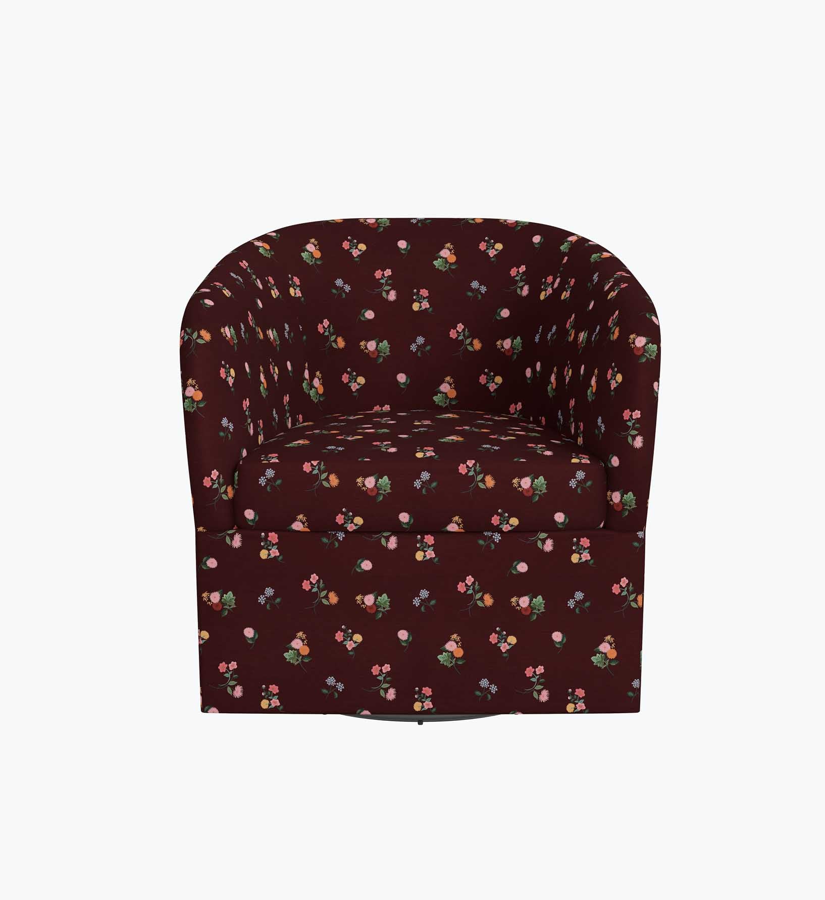 Pembroke Swivel Chair - Ditsy Dahlia Burgundy - Image 3