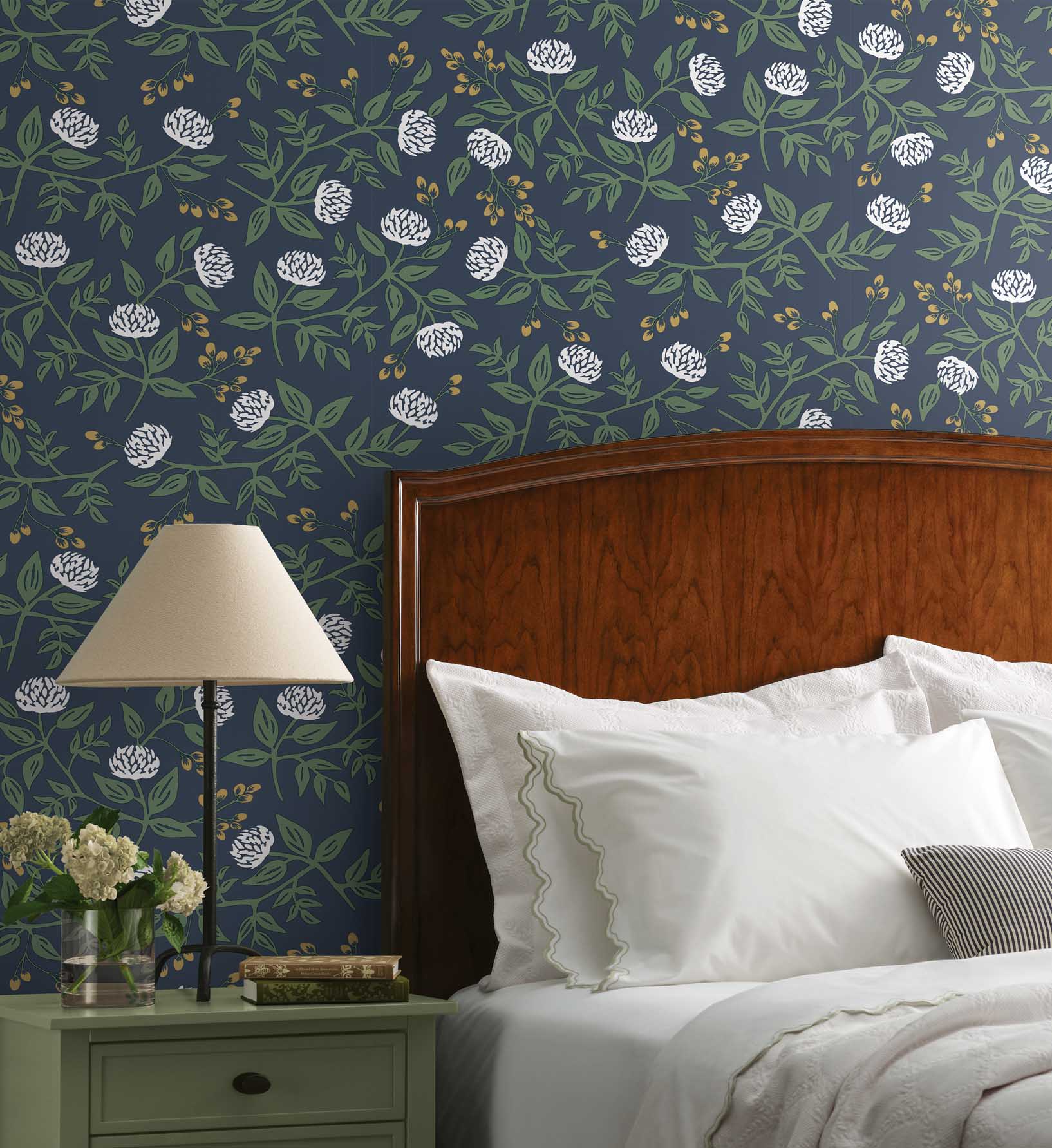 Peonies Peel & Stick Wallpaper - Navy - Image 2