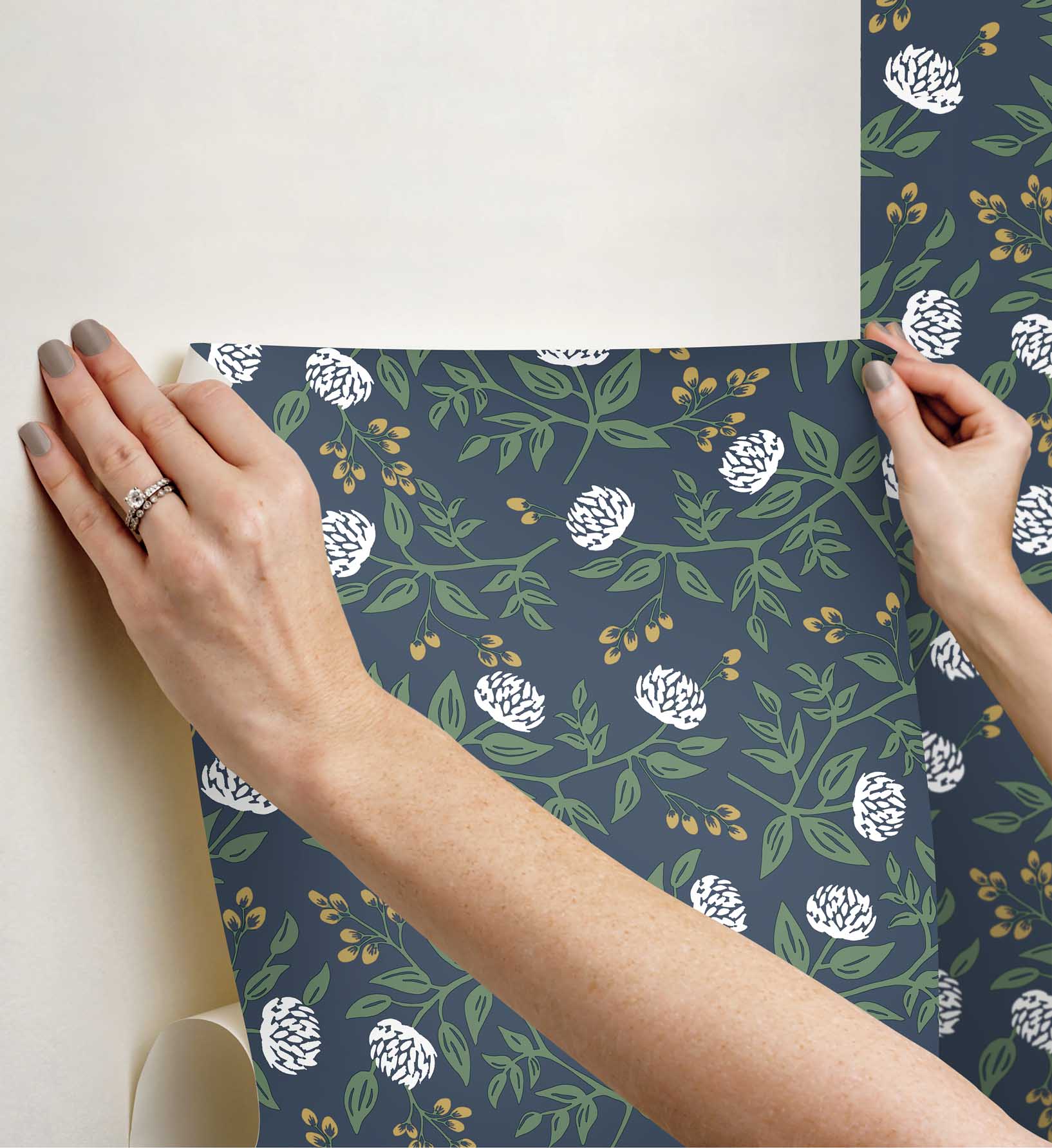 Peonies Peel & Stick Wallpaper - Navy - Image 3