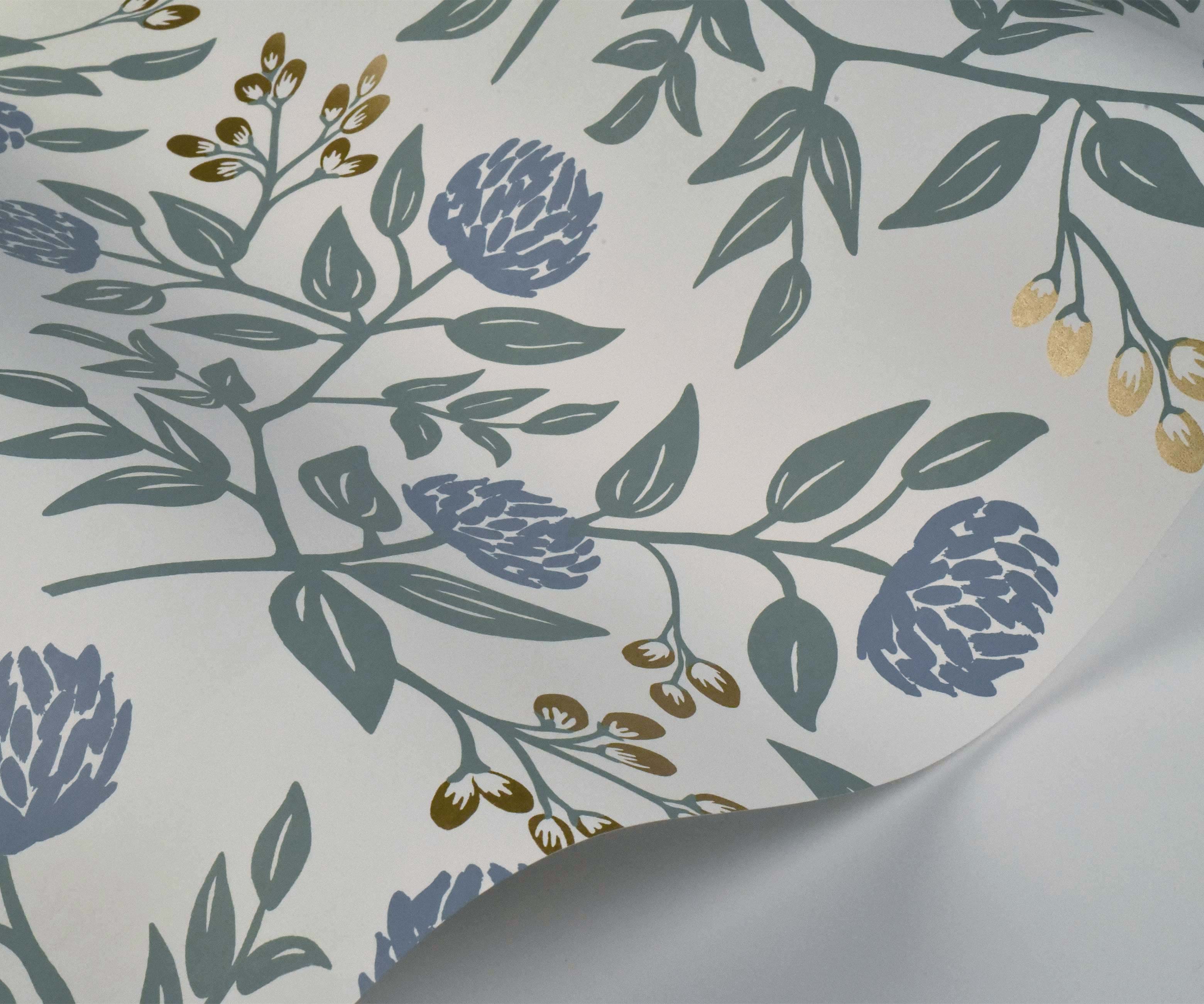 Peonies Wallpaper Sample - Periwinkle & Sage - Image 2