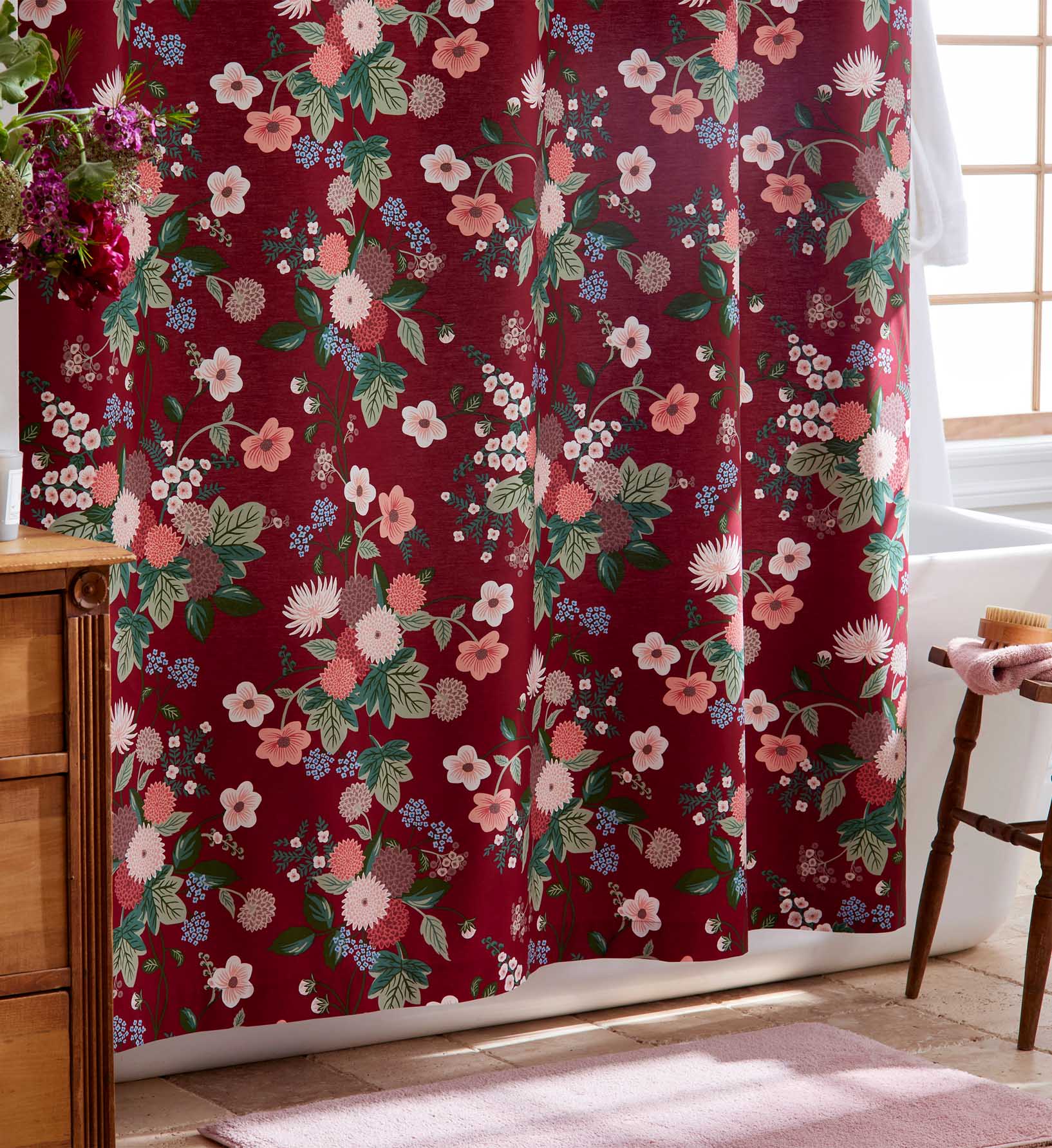 Percale Shower Curtain - Dahlia Merlot - Image 3
