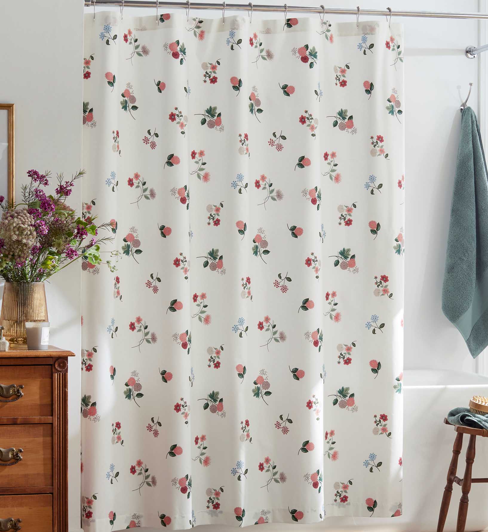Percale Shower Curtain - Ditsy Dahlia Ivory - Image 2