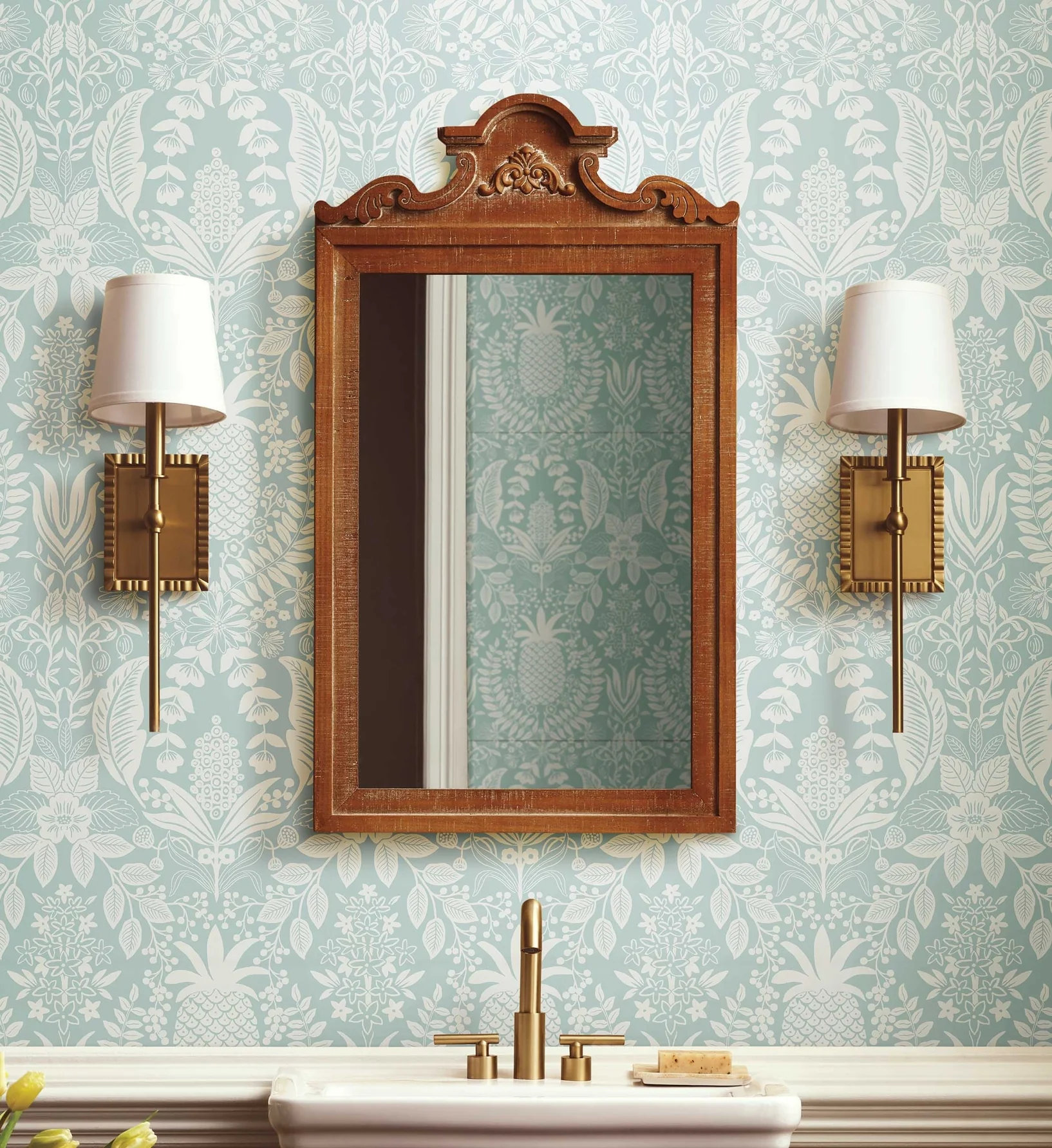 Pineapple Damask Wallpaper - Light Blue - Image 2