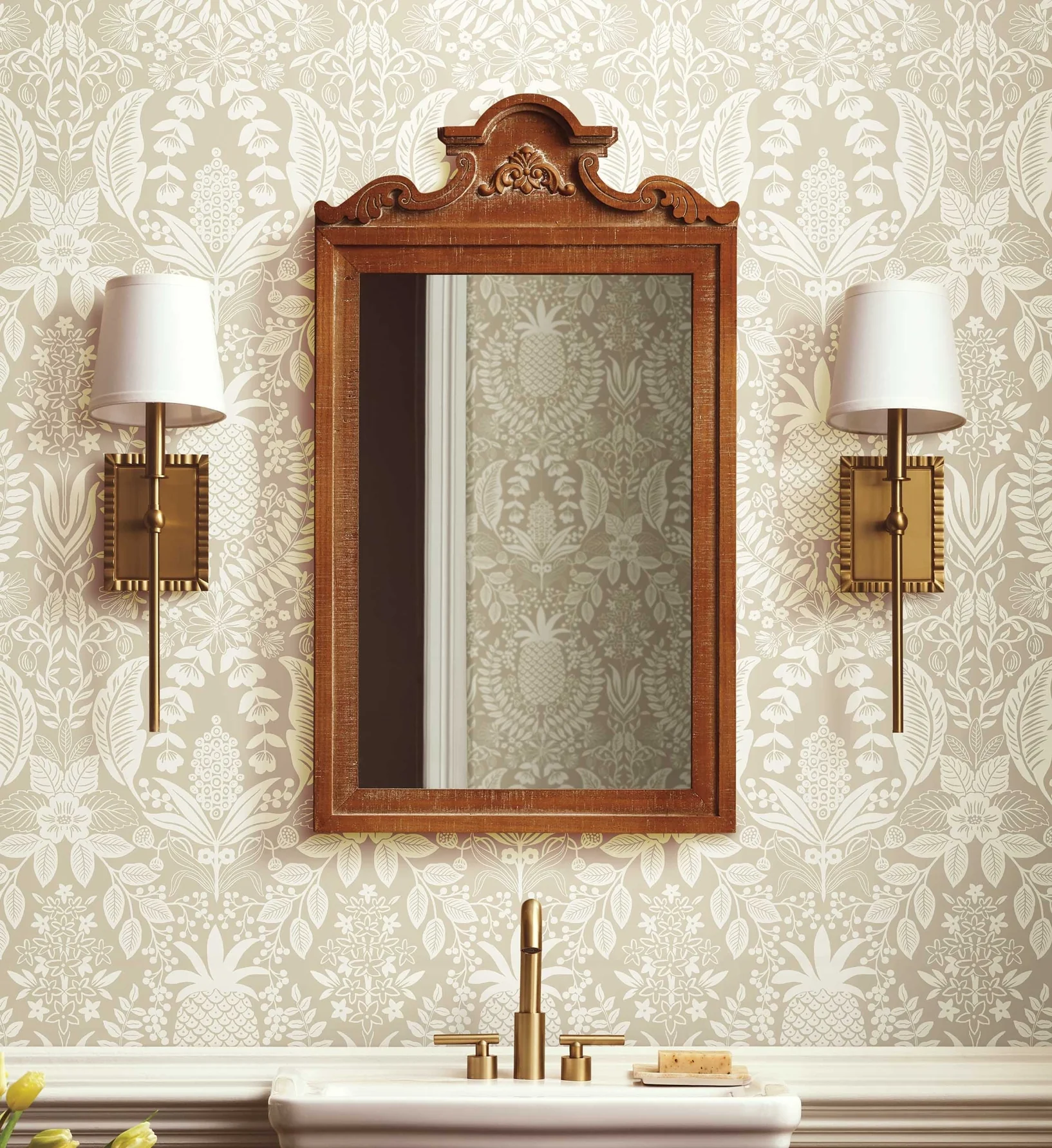 Pineapple Damask Wallpaper - Linen - Image 2