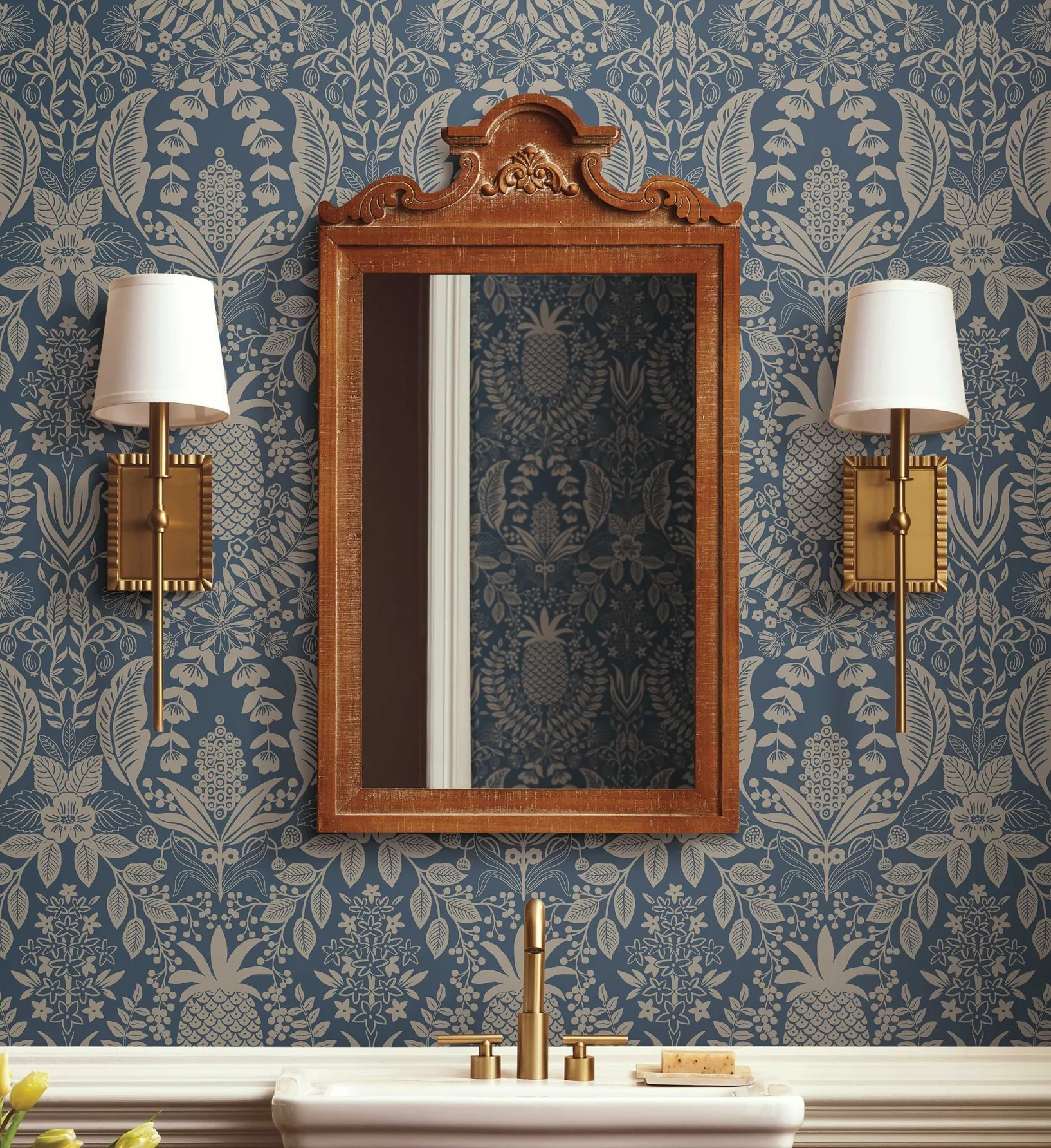 Pineapple Damask Wallpaper - Navy - Image 2