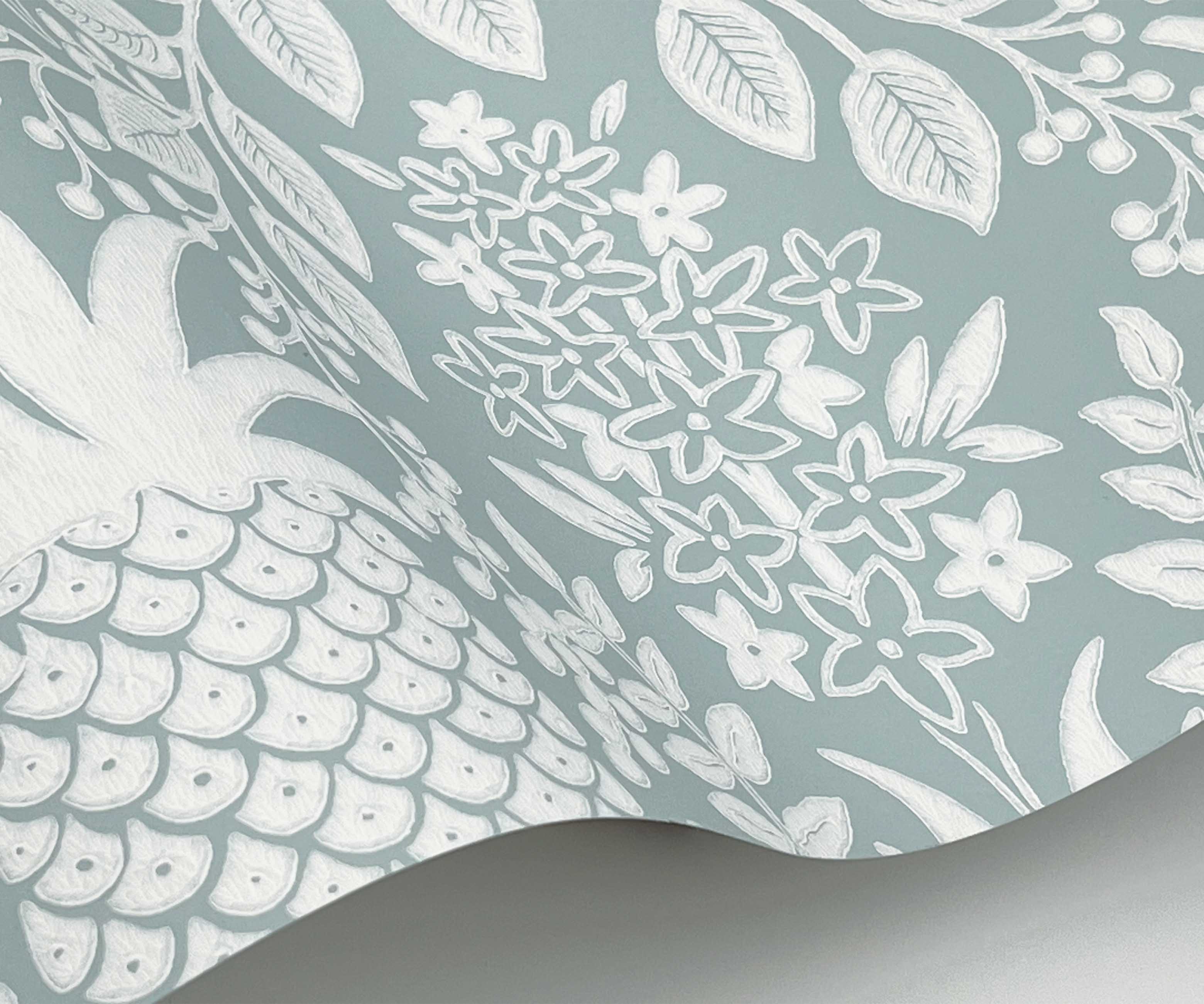 Pineapple Damask Wallpaper Sample - Light Blue - Image 2