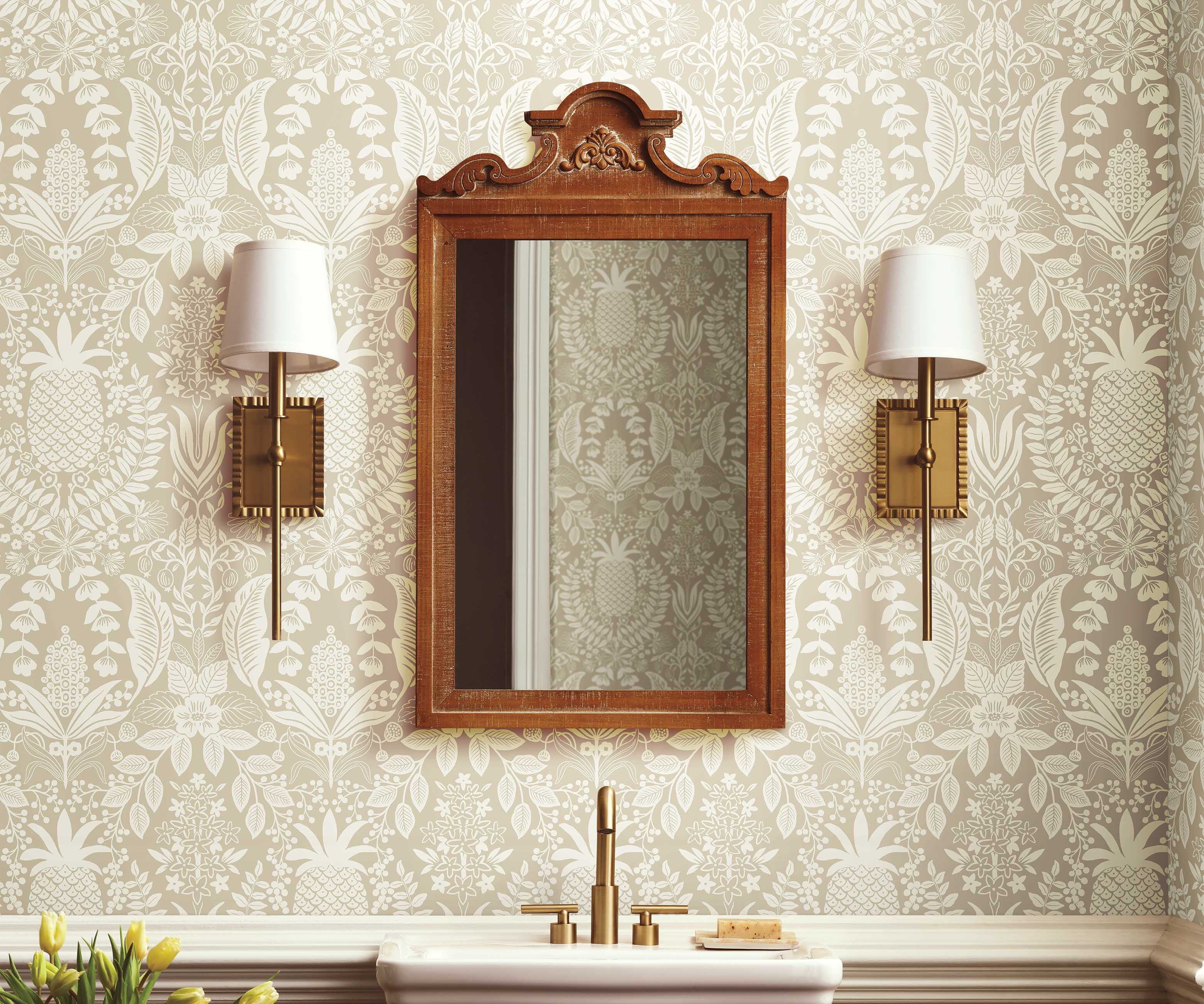 Pineapple Damask Wallpaper Sample - Linen - Image 3
