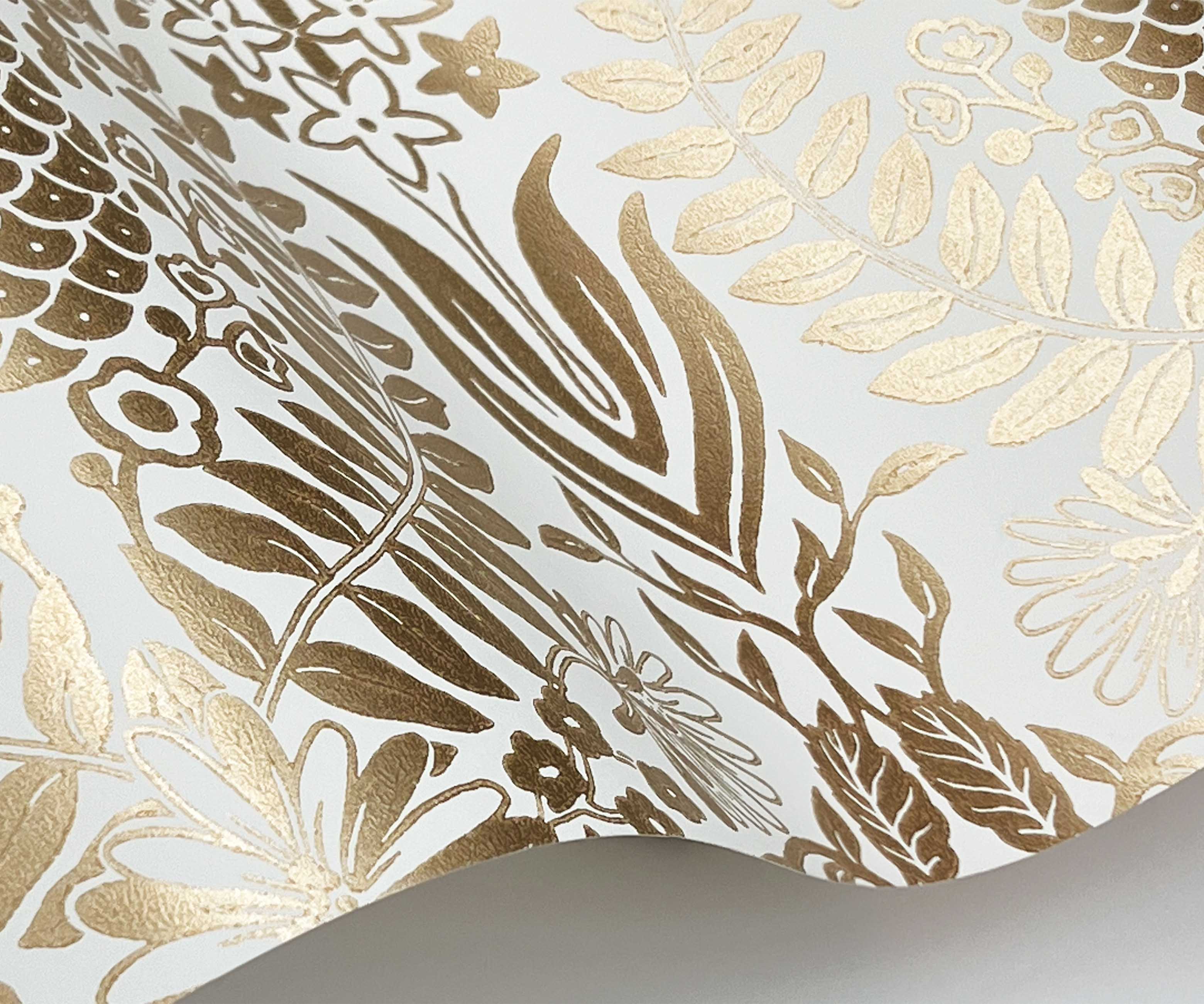 Pineapple Damask Wallpaper Sample - White & Metallic Gold - Image 2