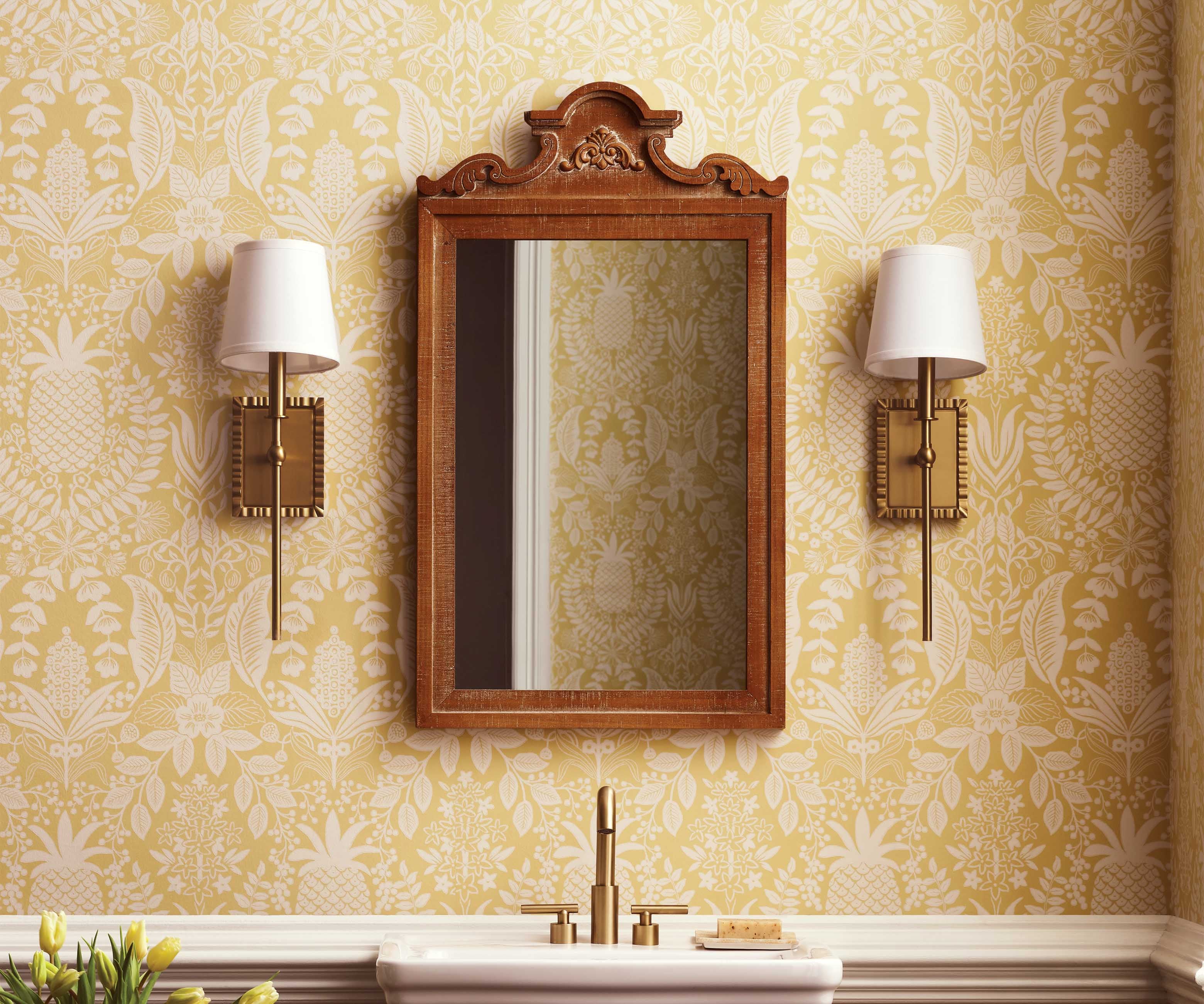 Pineapple Damask Wallpaper Sample - Yellow - Image 3