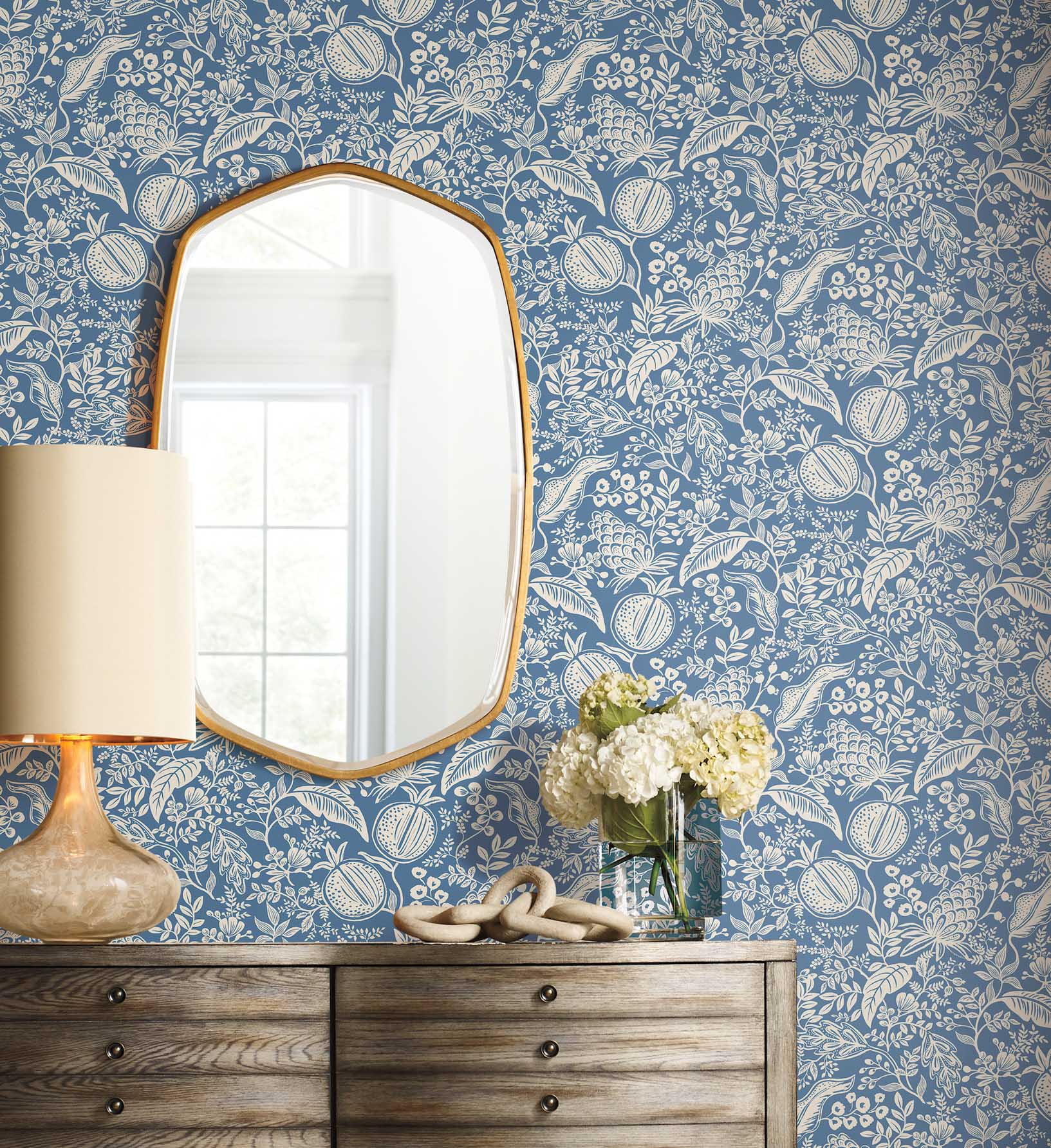 Pomegranate Peel & Stick Wallpaper - Blue & Ivory - Image 2