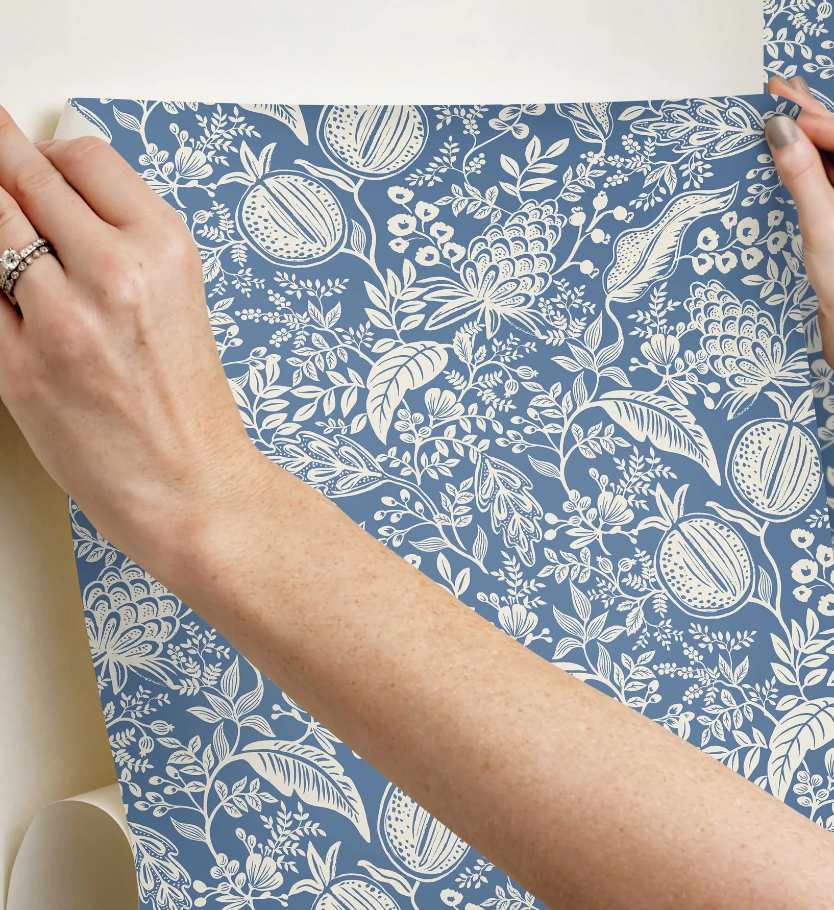 Pomegranate Peel & Stick Wallpaper - Blue & Ivory - Image 4