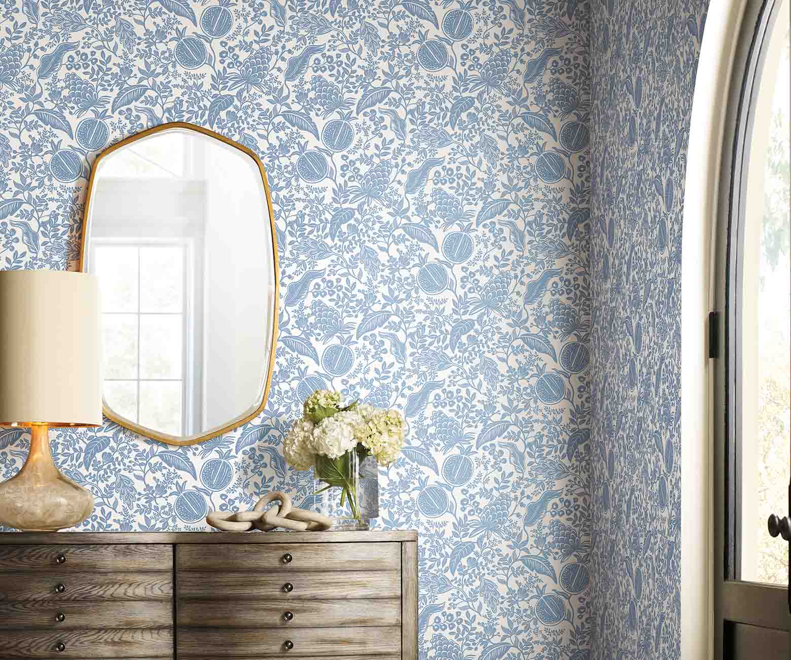 Pomegranate Wallpaper Sample - White & Blue - Image 3