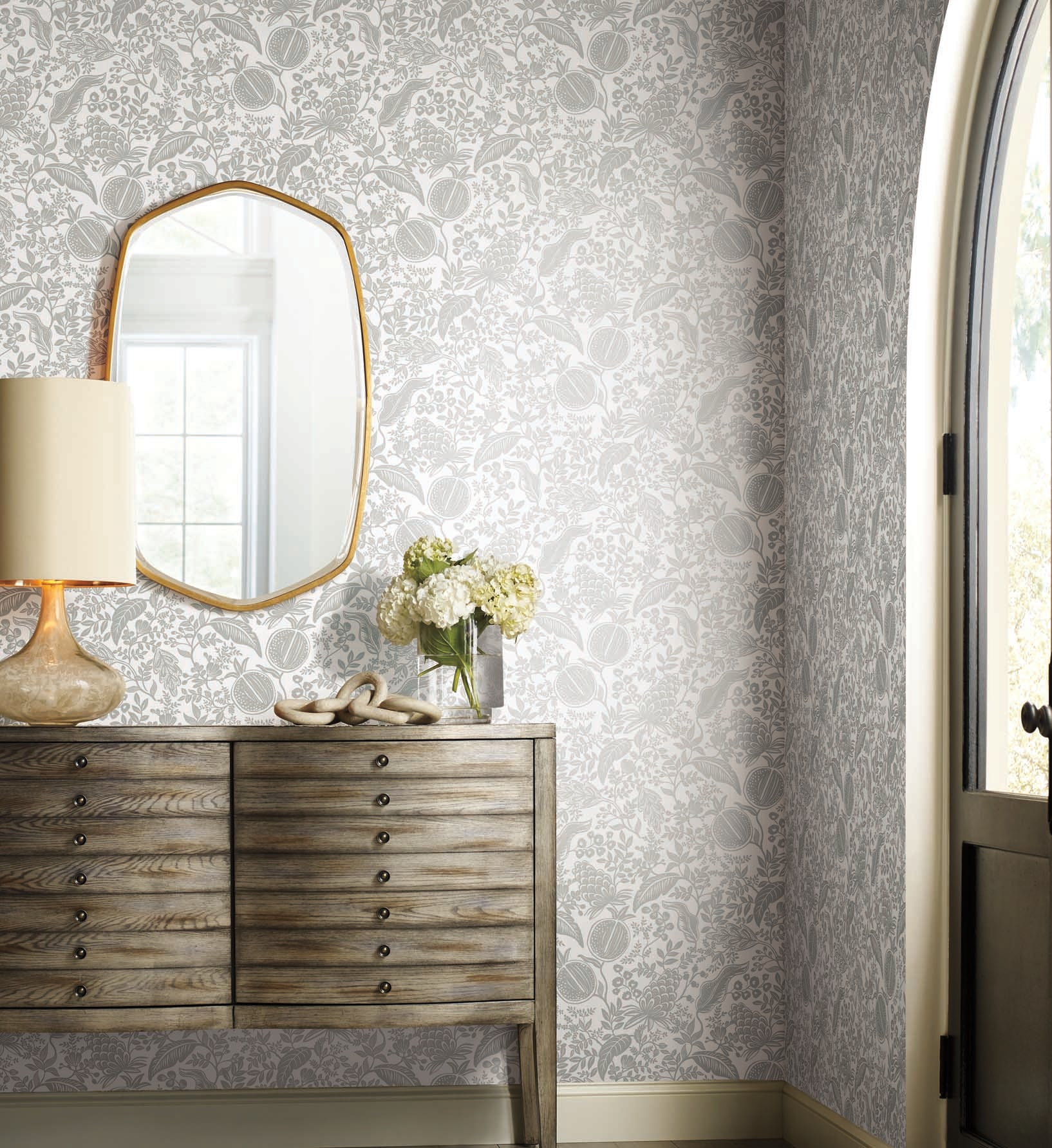 Pomegranate Wallpaper - White & Metallic Silver - Image 2