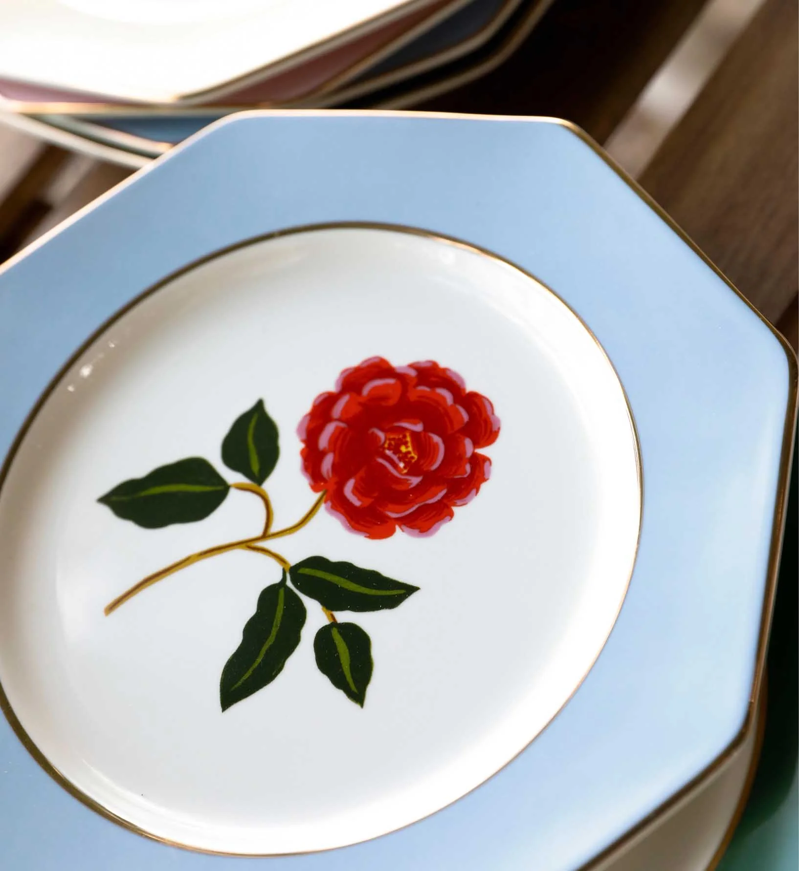 Porcelain Dessert Plate Set - Roses - Image 4