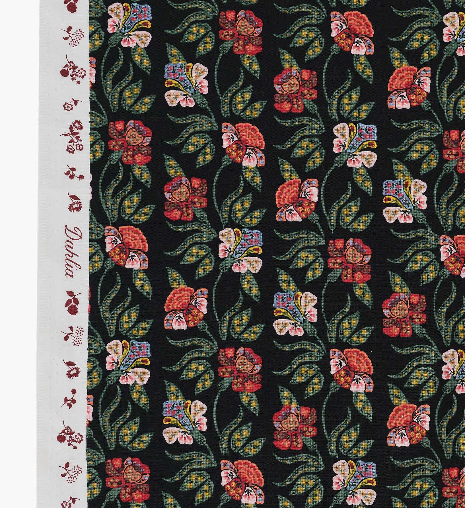 Posy Cotton Fabric - Black - Image 3