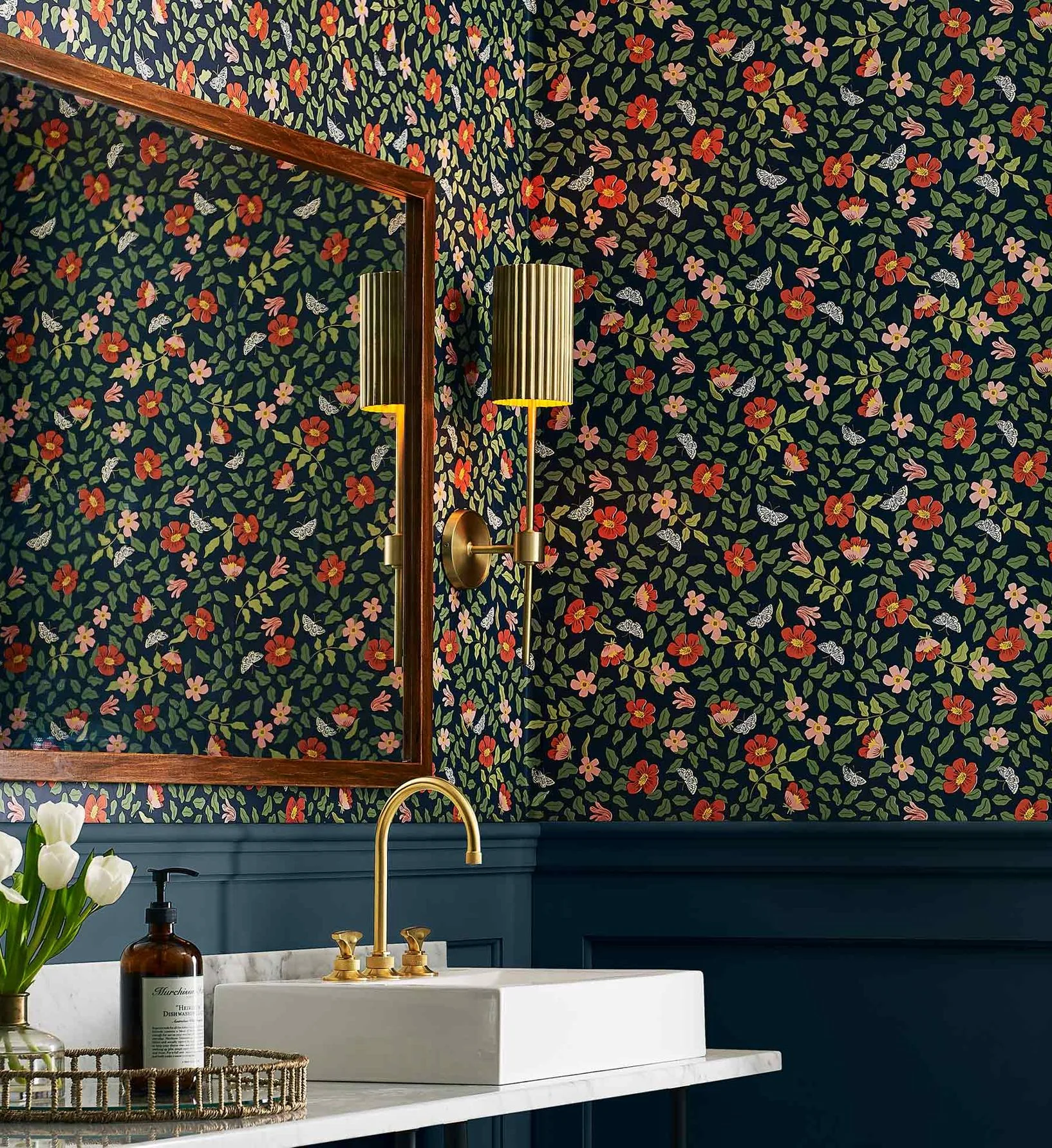 Primrose Peel & Stick Wallpaper - Rose & Navy - Image 2