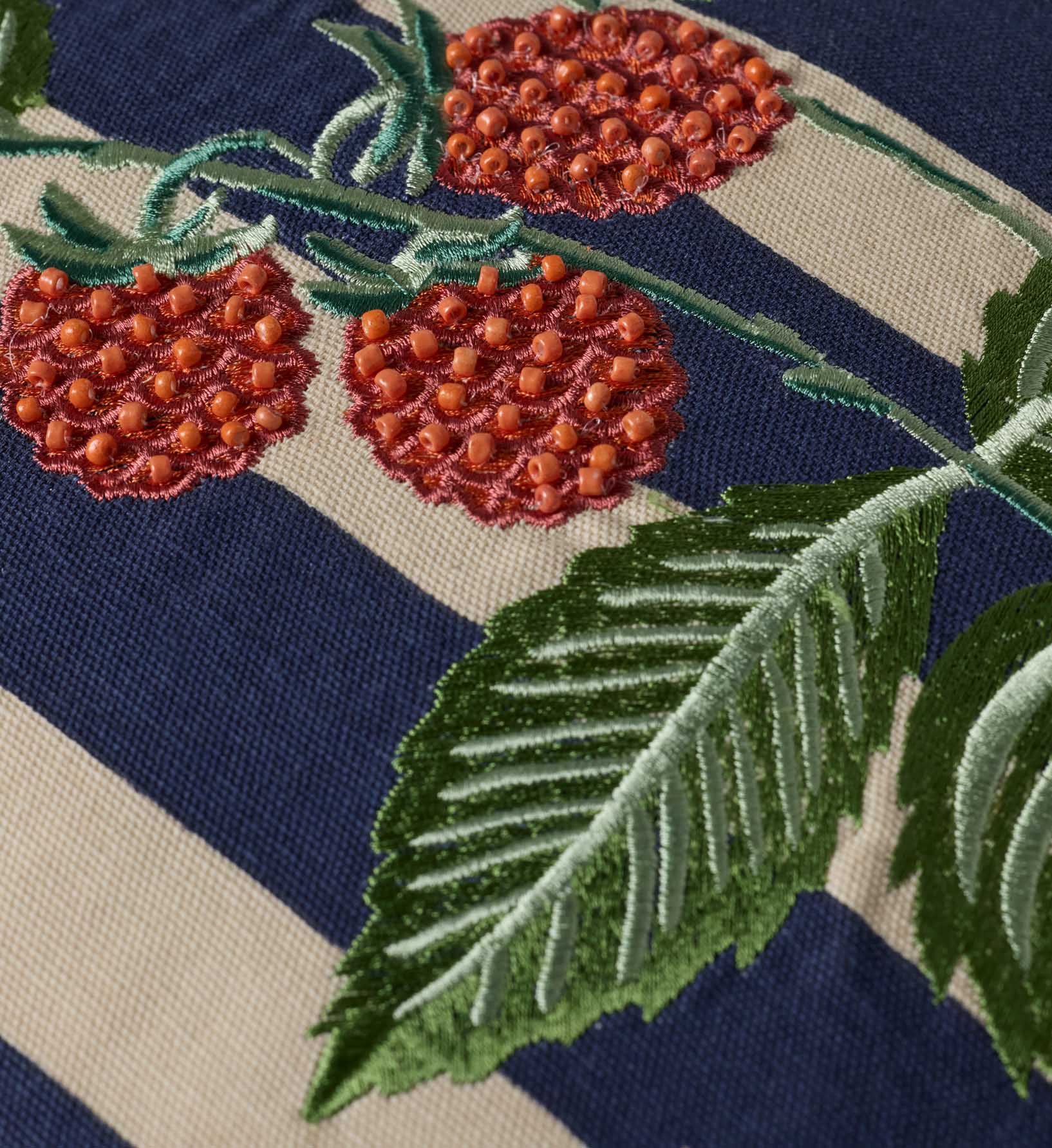 Raspberries Embroidered Pillow - Navy - Image 2
