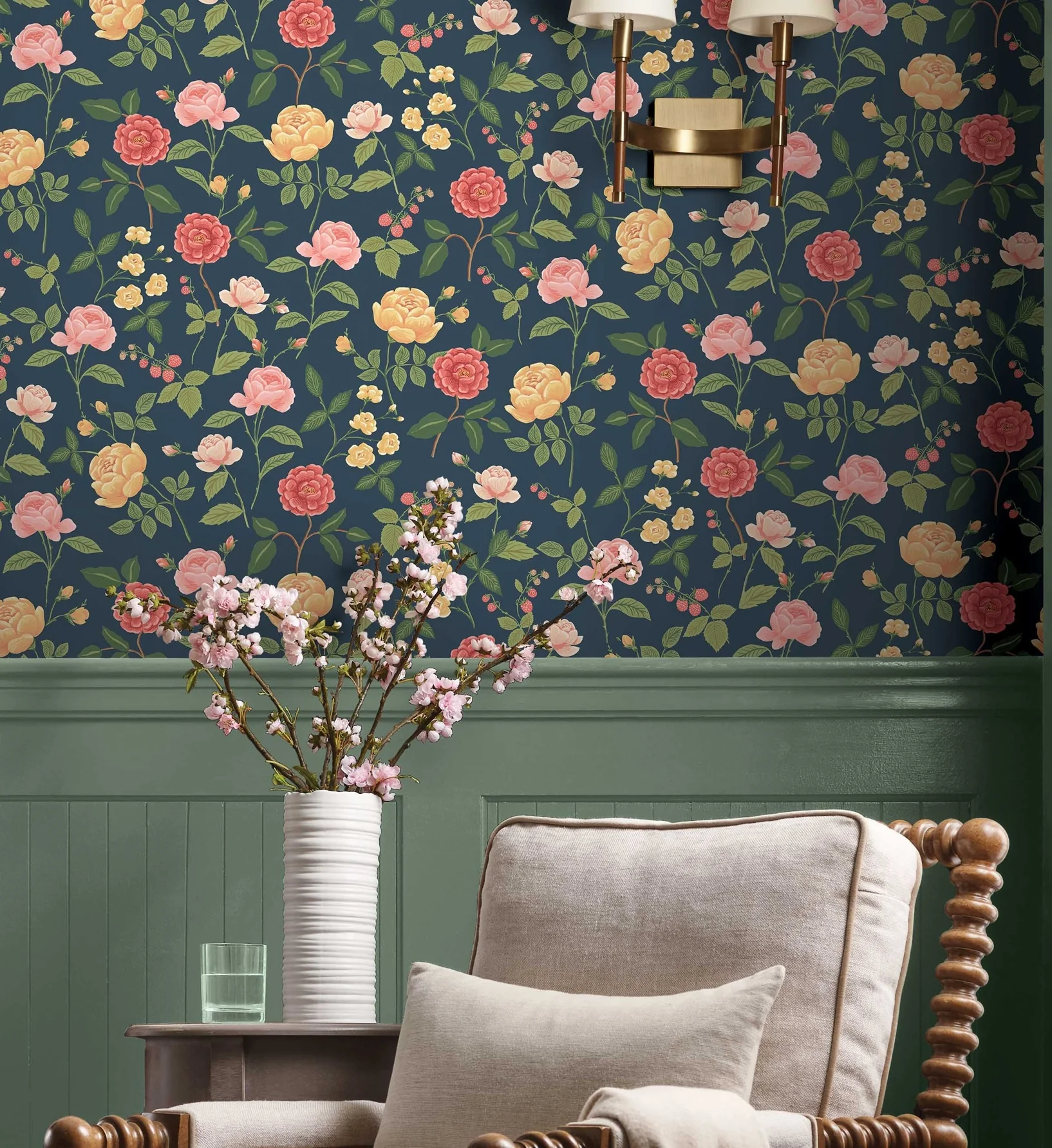 Roses Wallpaper - Navy - Image 2