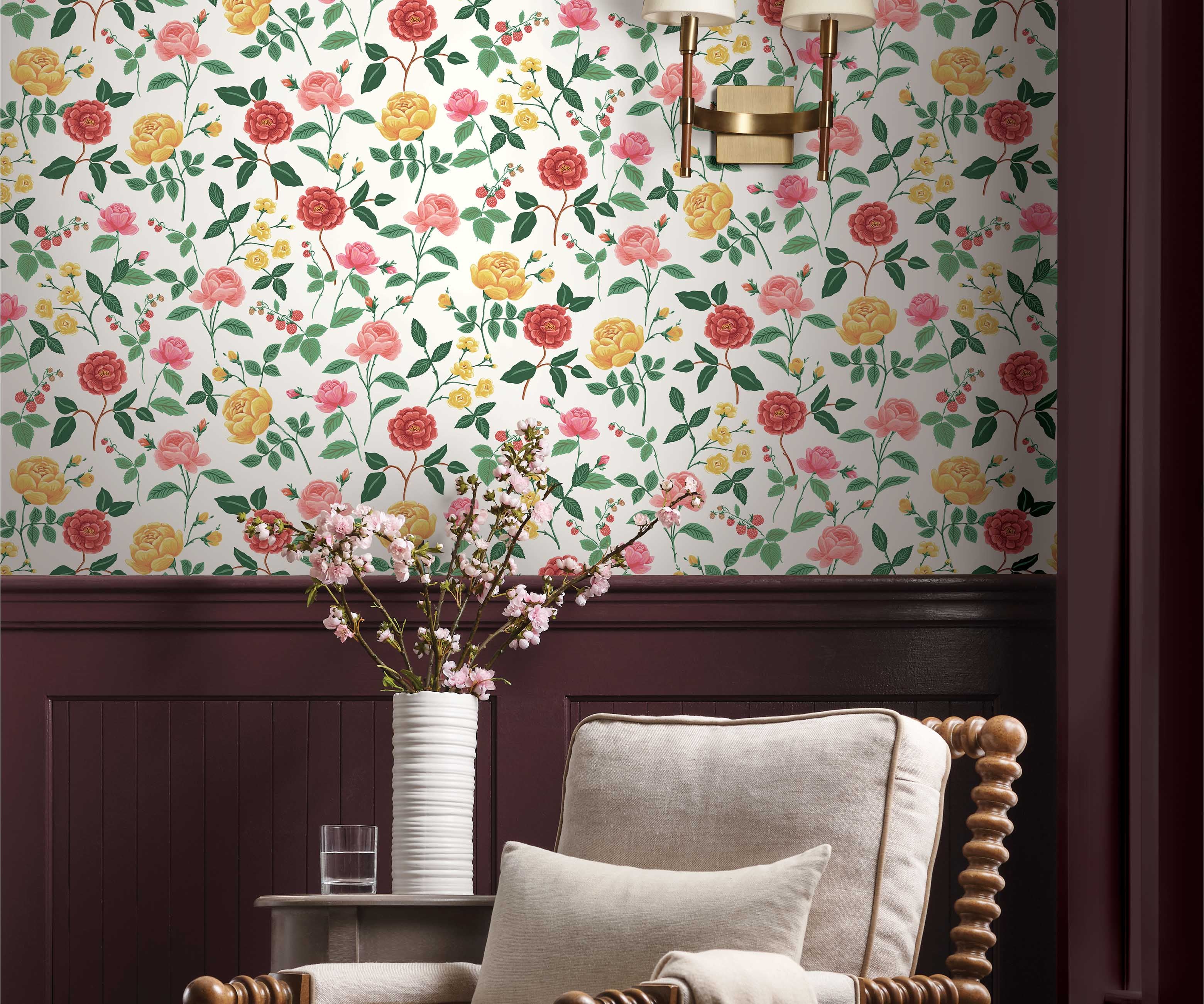 Roses Wallpaper Sample - White & Blush - Image 3