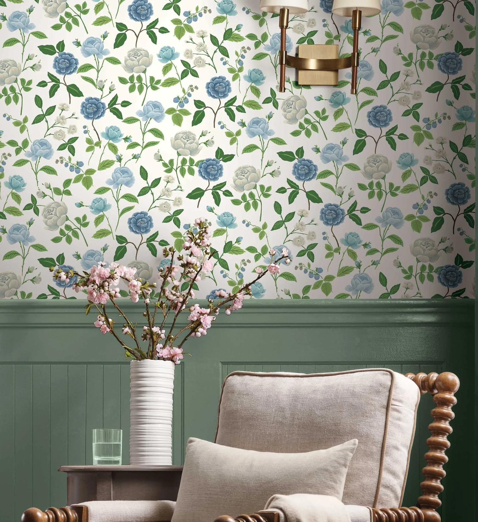 Roses Wallpaper - White & Blue - Image 2