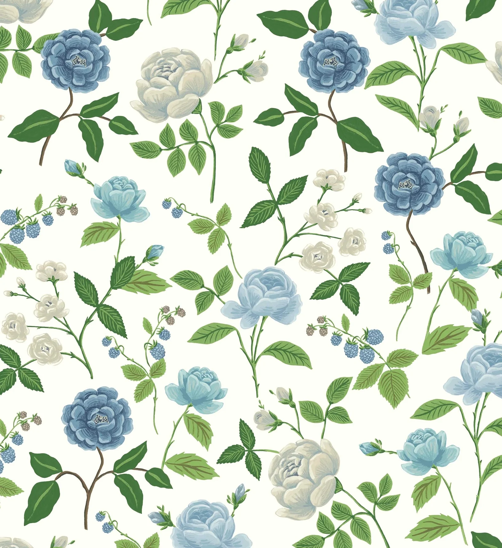 Roses Wallpaper - White & Blue - Image 3