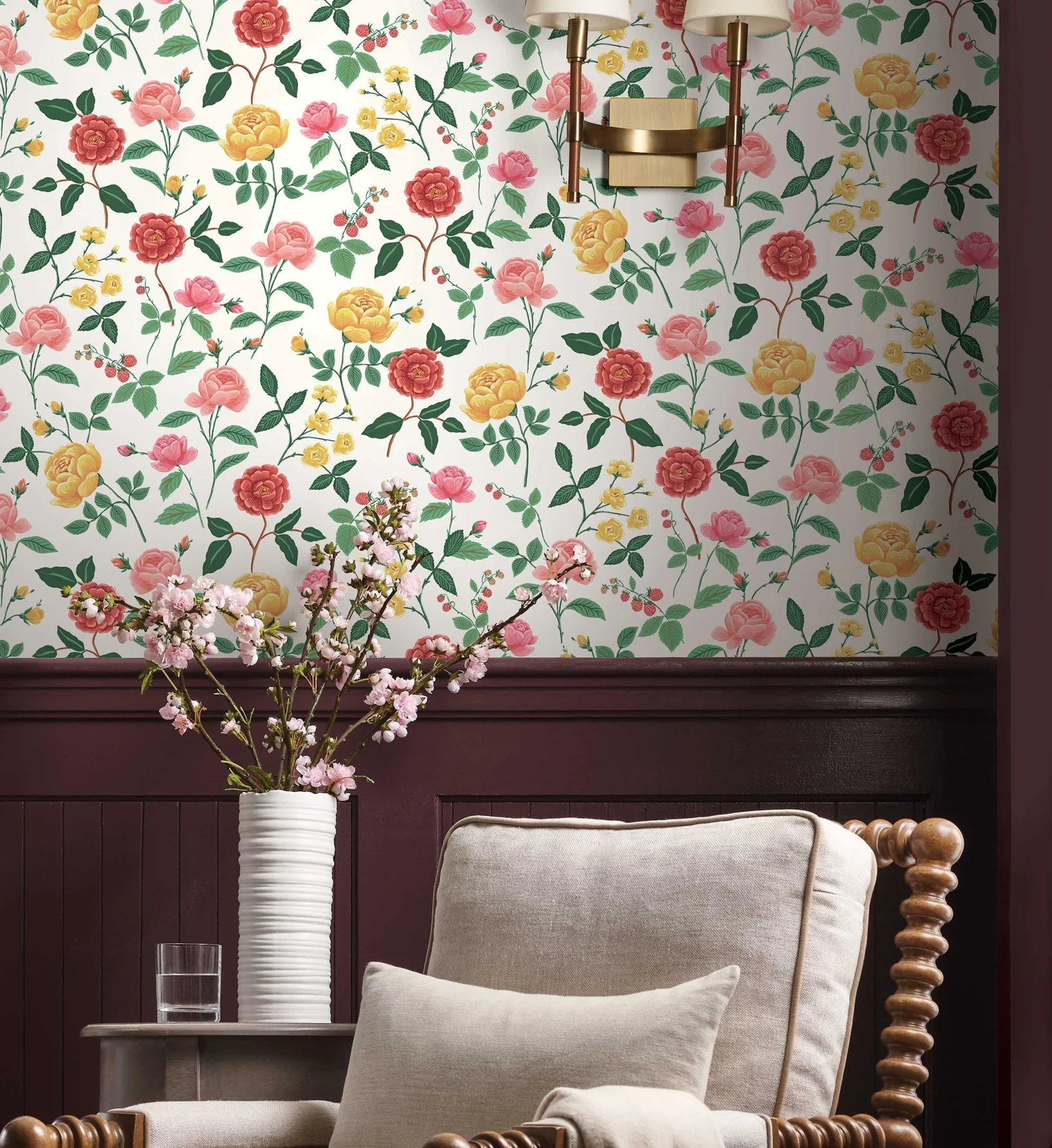 Roses Wallpaper - White & Blush - Image 2