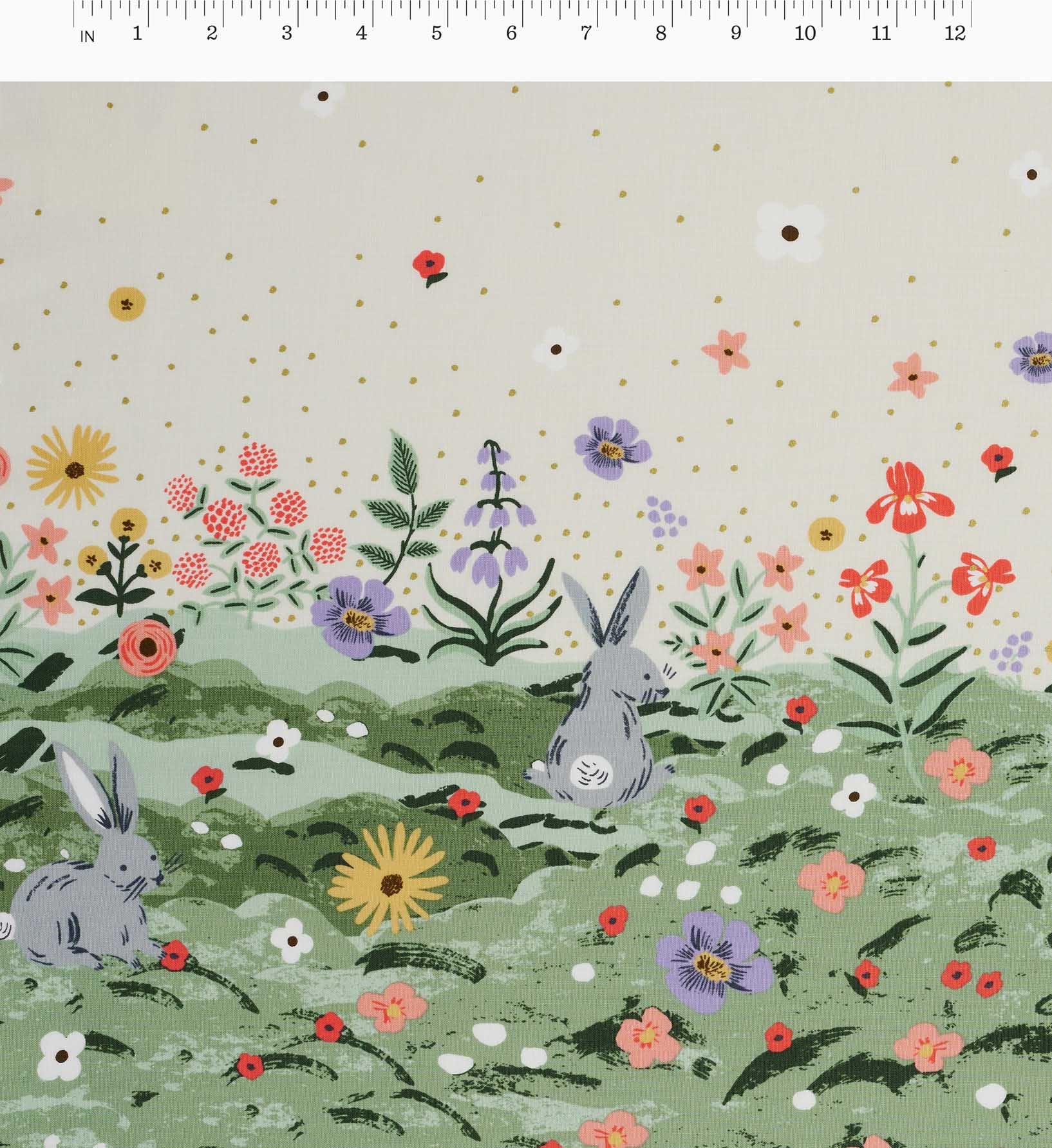 Spring Meadow Cotton Metallic Fabric - Cream - Image 2