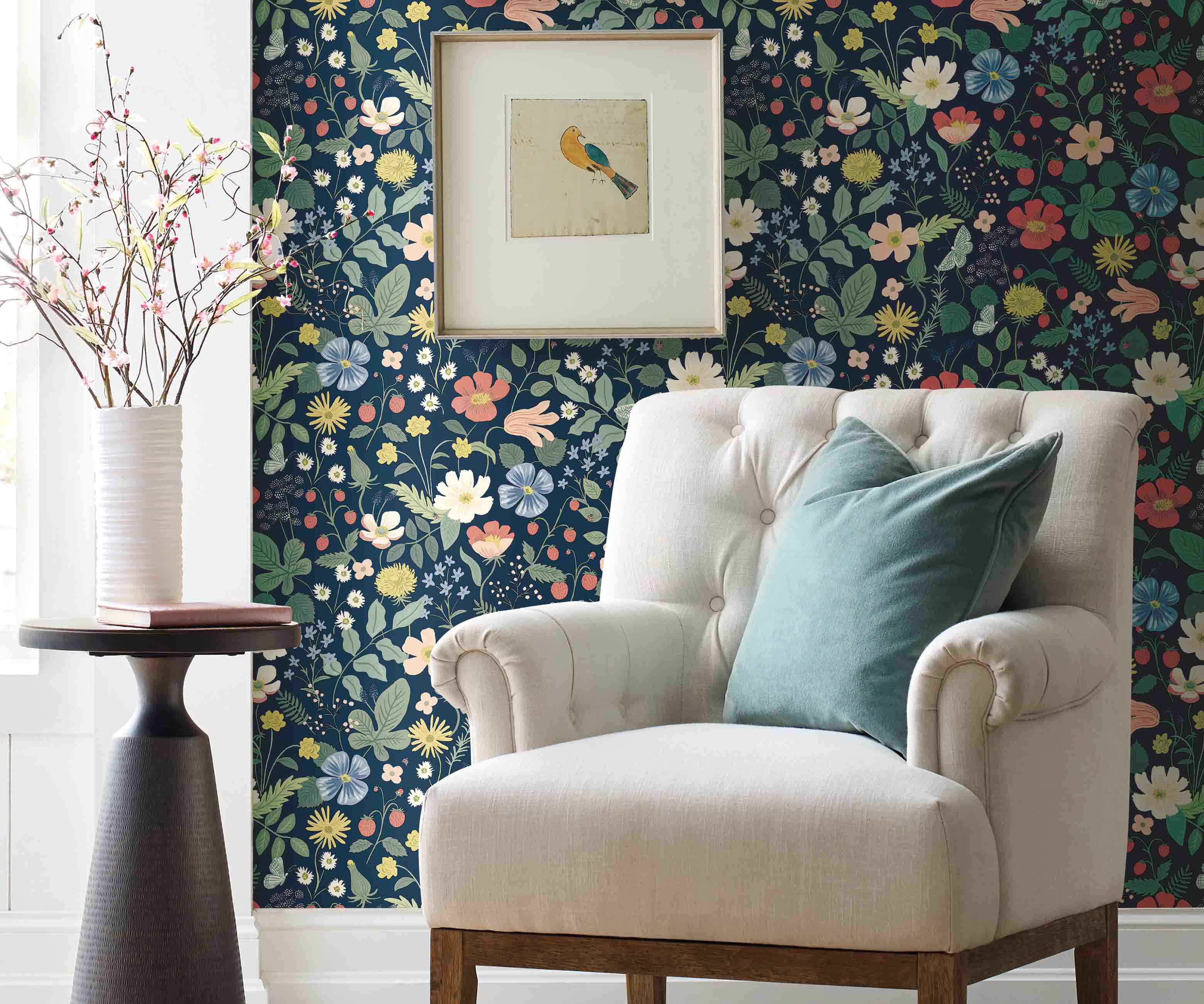 Strawberry Fields Wallpaper Sample - Navy - Image 2