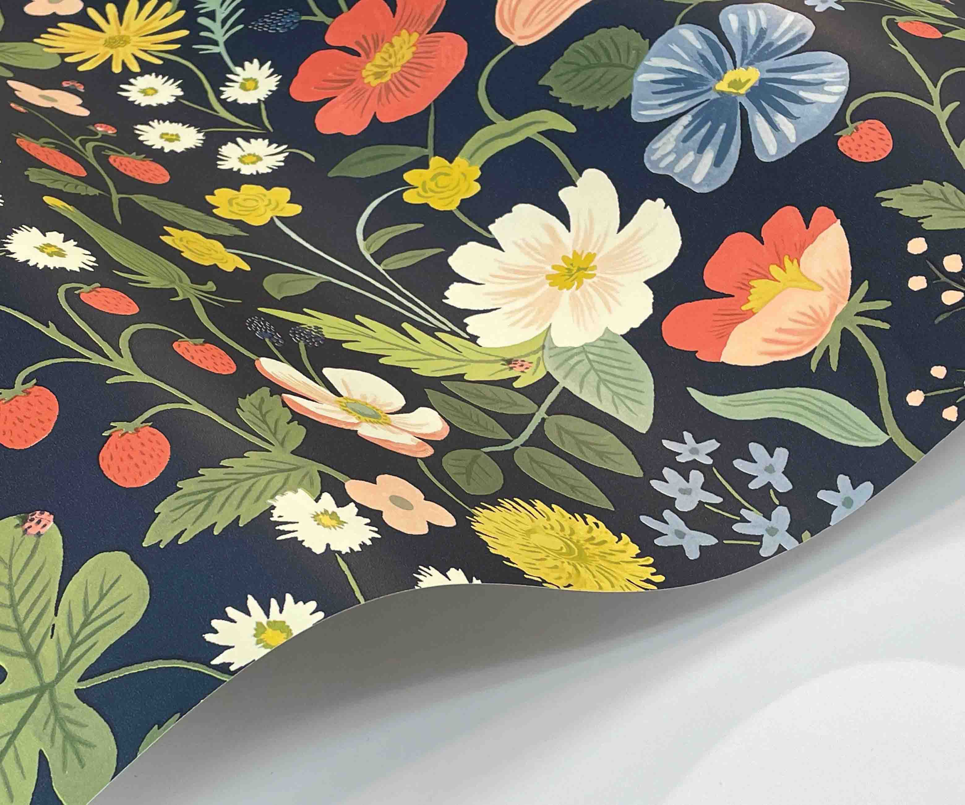 Strawberry Fields Wallpaper Sample - Navy - Image 3